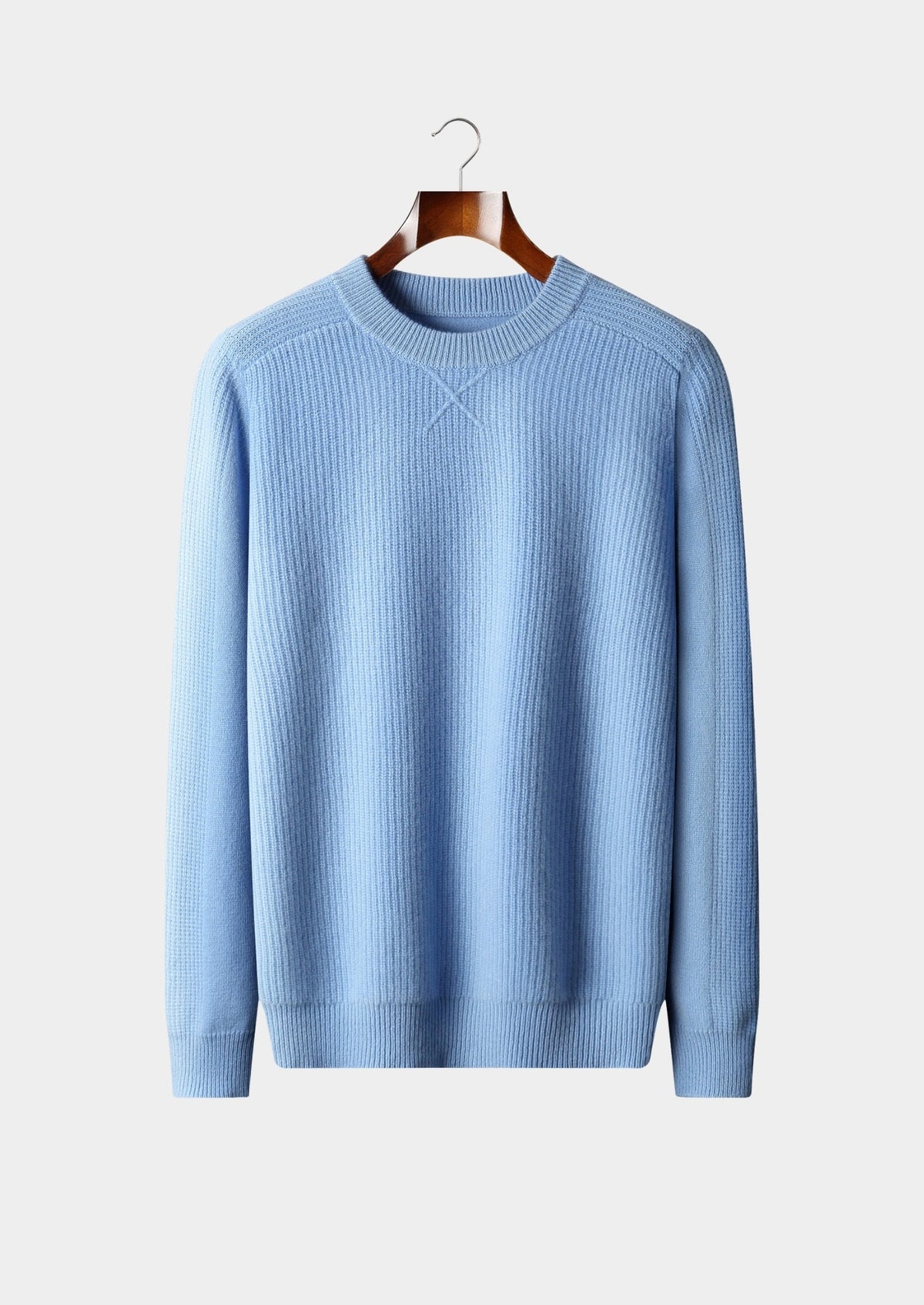 Men's Merino Wool Ribbed Crewneck Sweater with Ribbed Cuffs