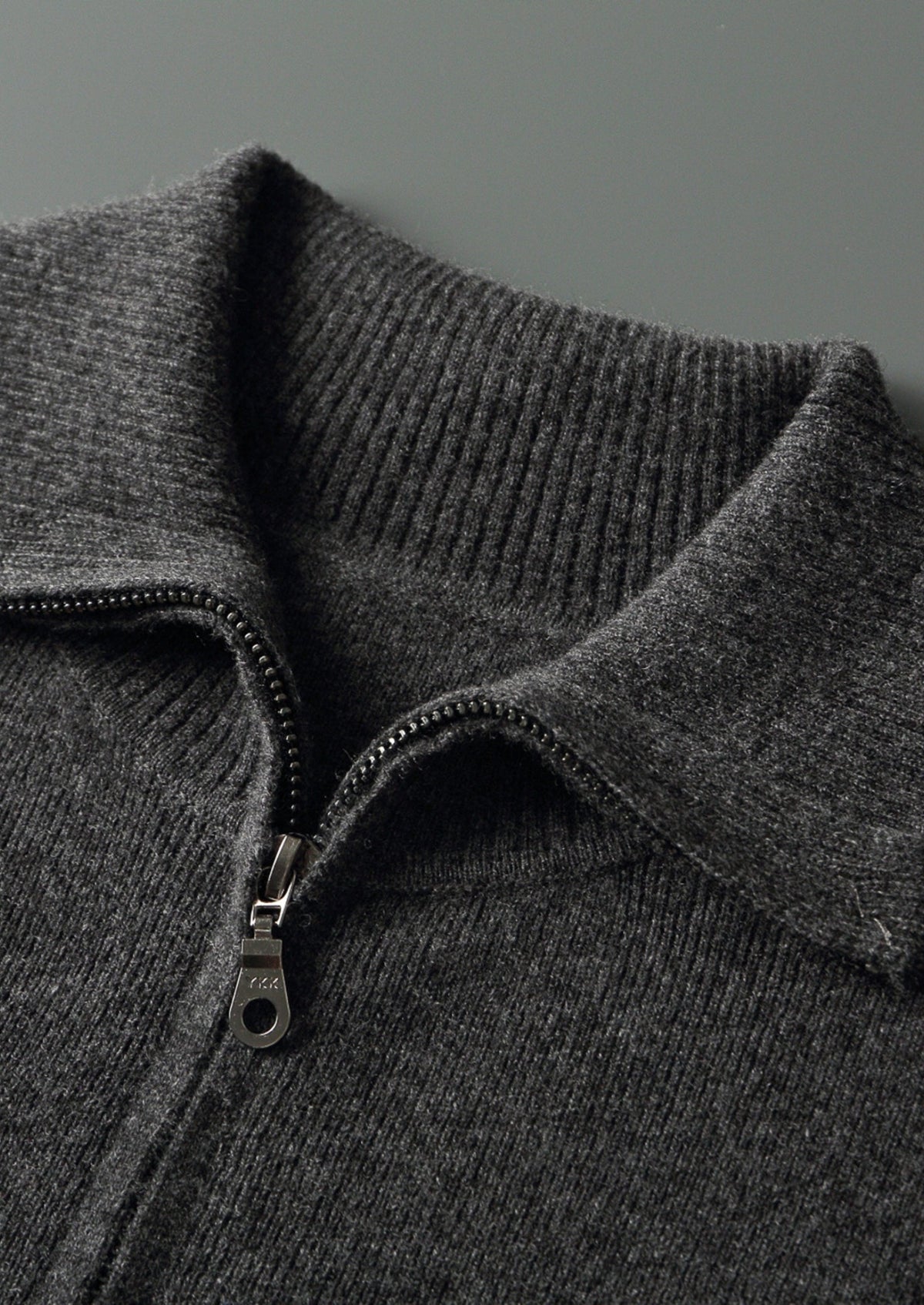 Men's Merino Wool Funnel Neck Full-Zip Cardigan with Ribbed Trim