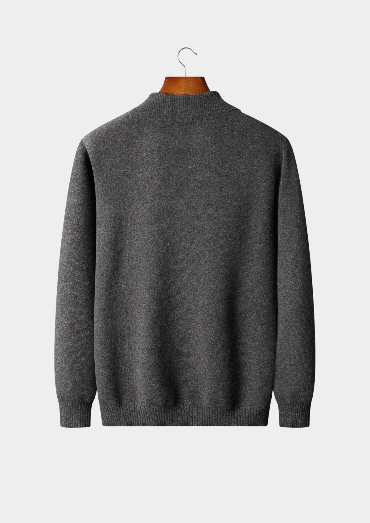 Men's Merino Wool Funnel Neck Full-Zip Cardigan with Ribbed Trim