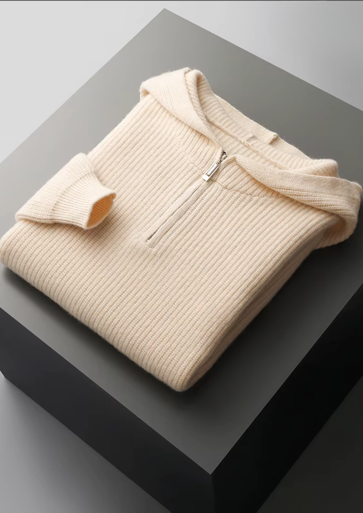 Men's Merino Wool Half-Zip Hooded Sweater with Drawstring