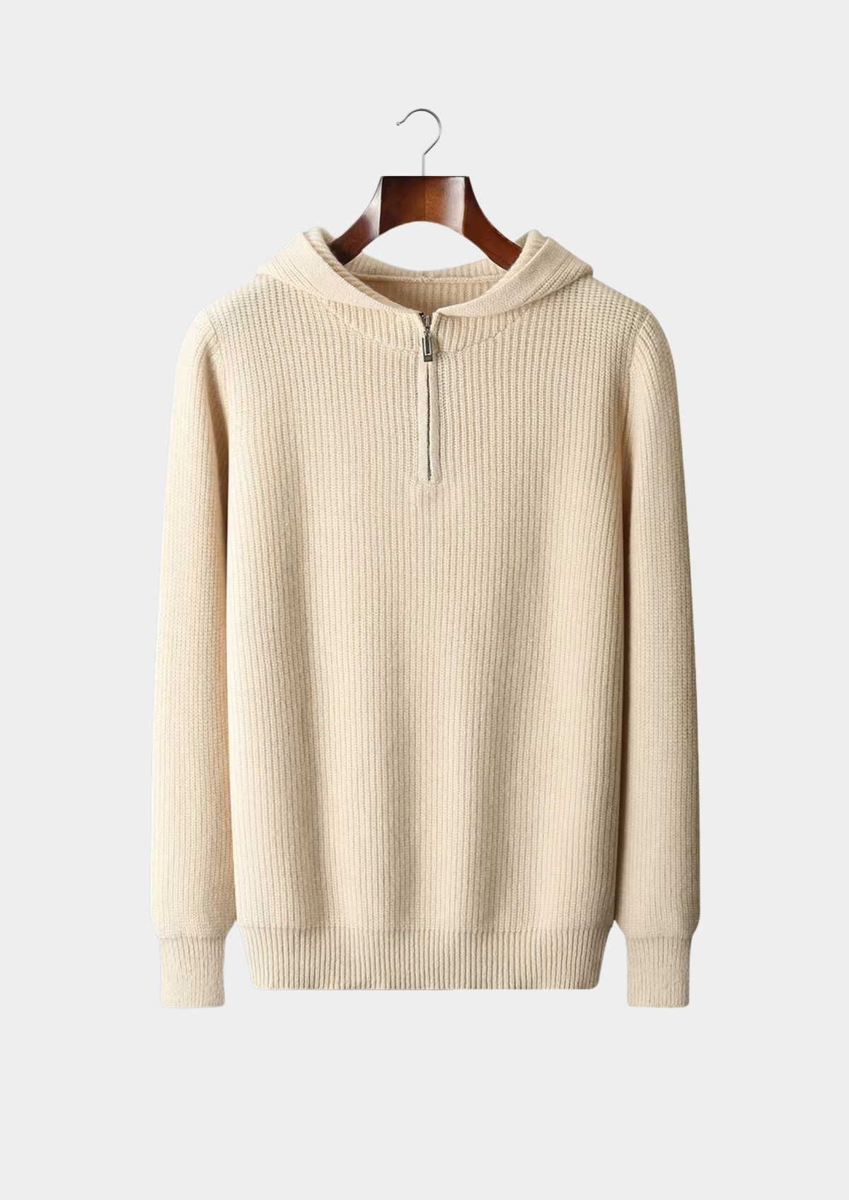 Men's Merino Wool Half-Zip Hooded Sweater with Drawstring