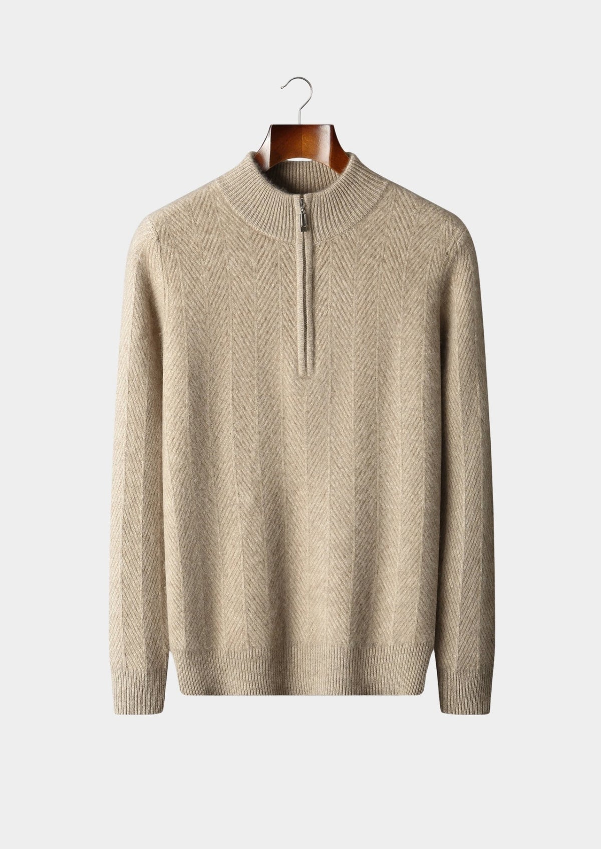 Men's Merino Wool Herringbone Quarter-Zip Sweater