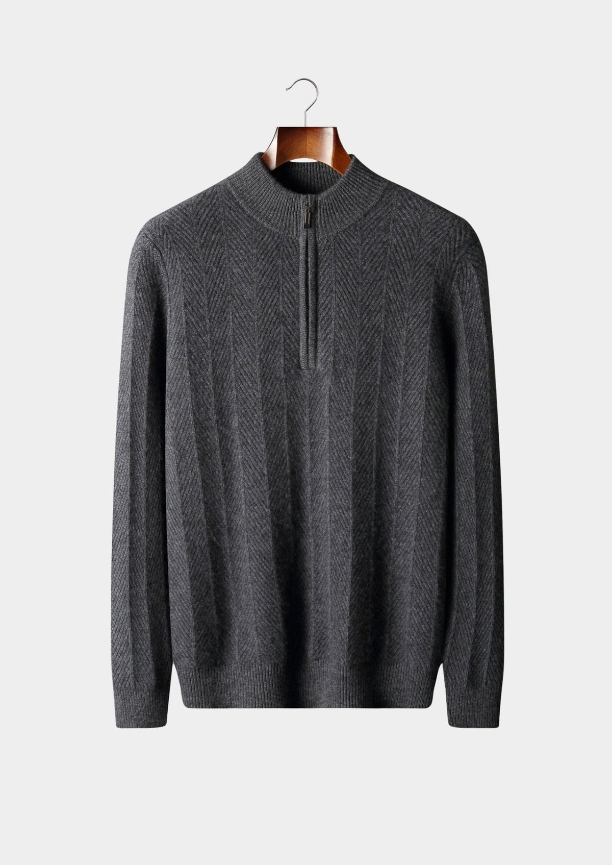 Men's Merino Wool Herringbone Quarter-Zip Sweater