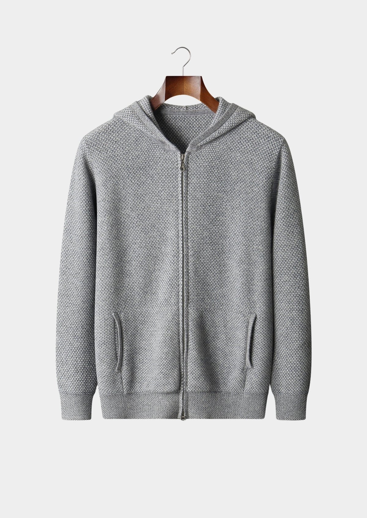 Men's Merino Wool Jacquard Dual-Zip Hoodie with Side Pockets