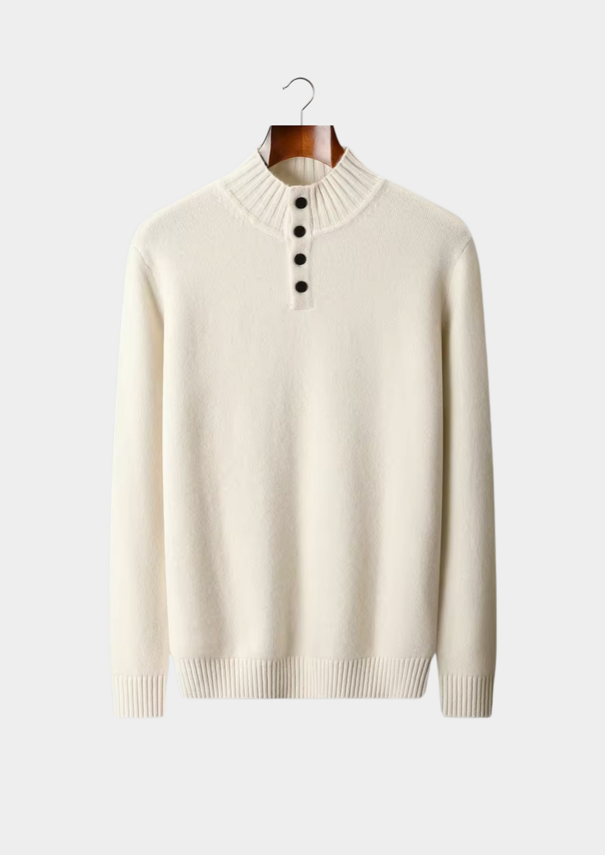 Men's Merino Wool Knit Sweater with Short Button Placket