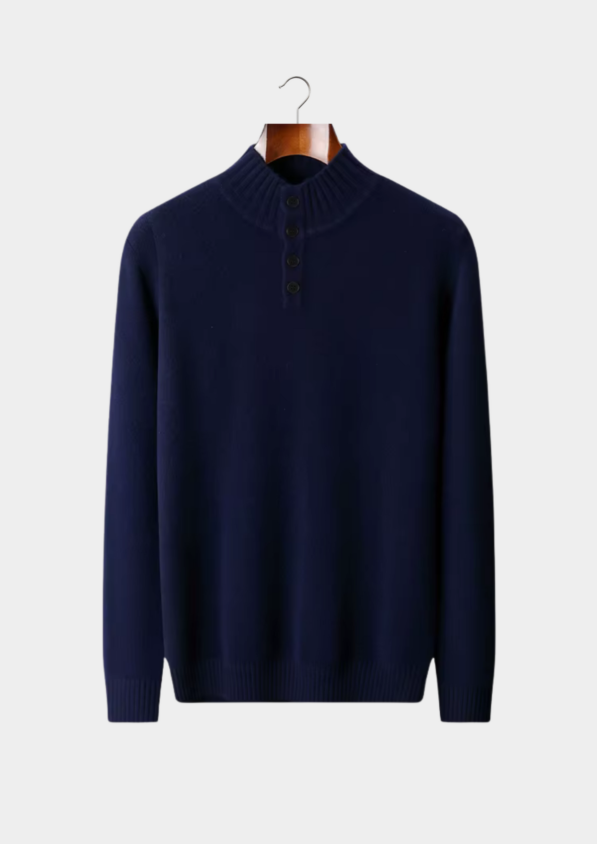 Men's Merino Wool Knit Sweater with Short Button Placket