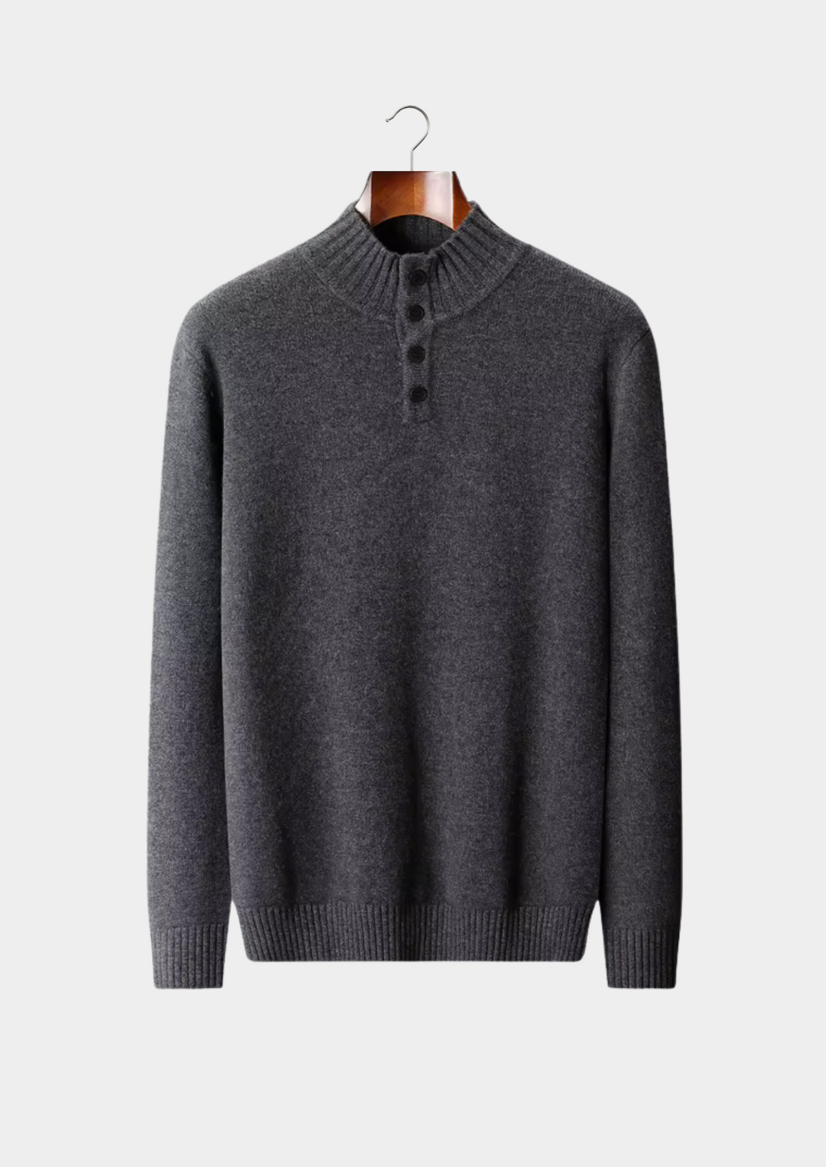 Men's Merino Wool Knit Sweater with Short Button Placket