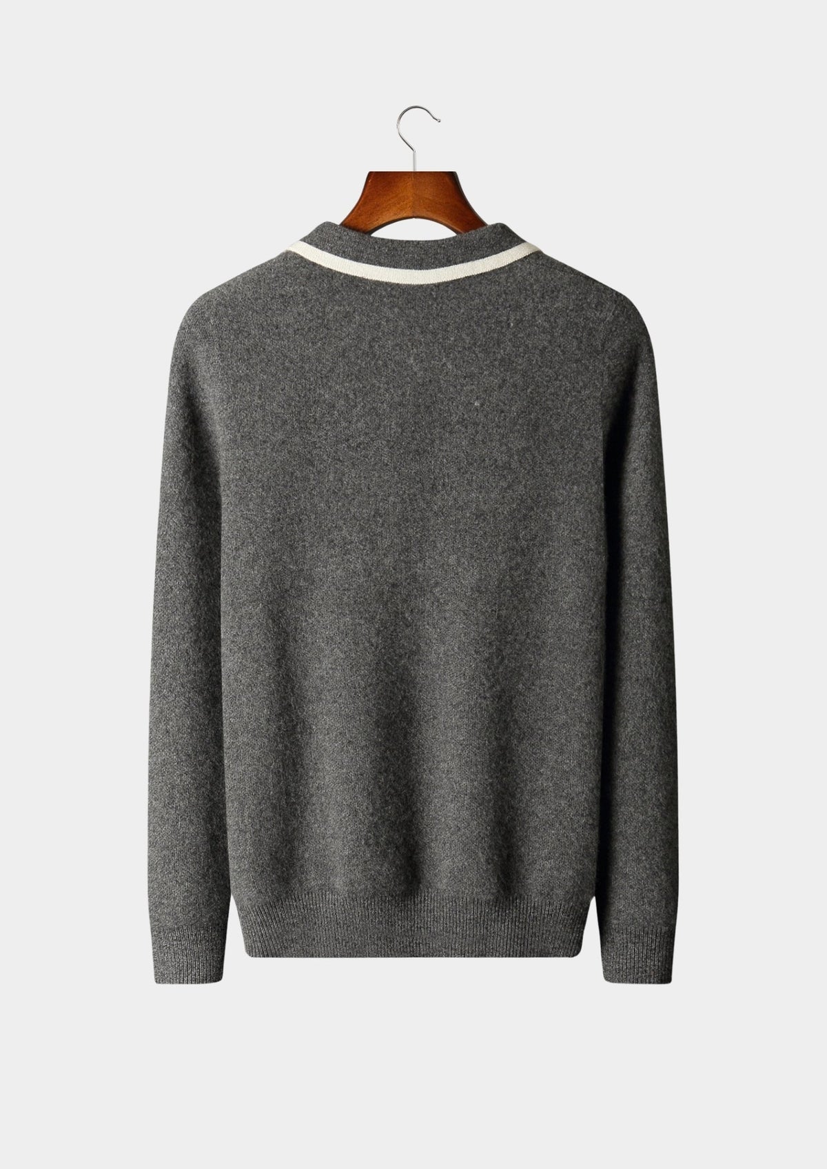 Men's Merino Wool Polo Collar Contrast-Zip Sweater