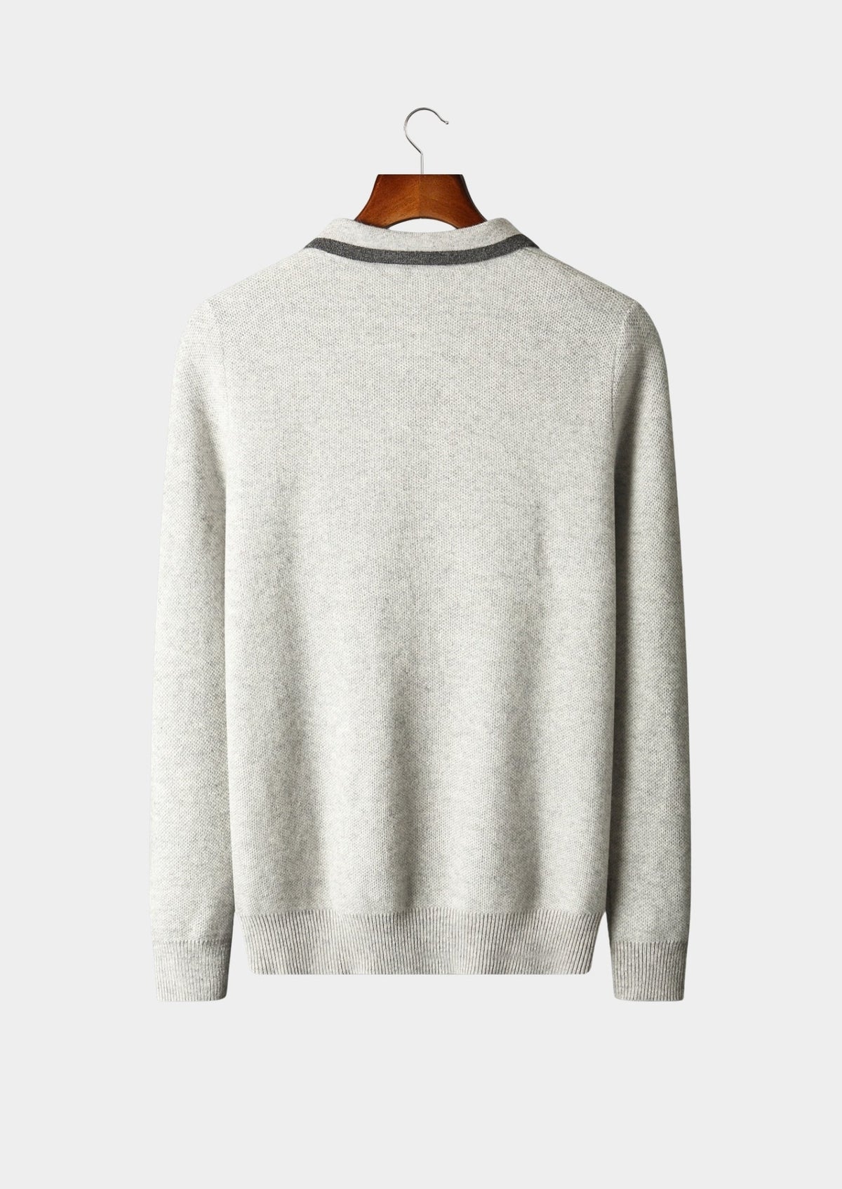 Men's Merino Wool Polo Collar Contrast-Zip Sweater