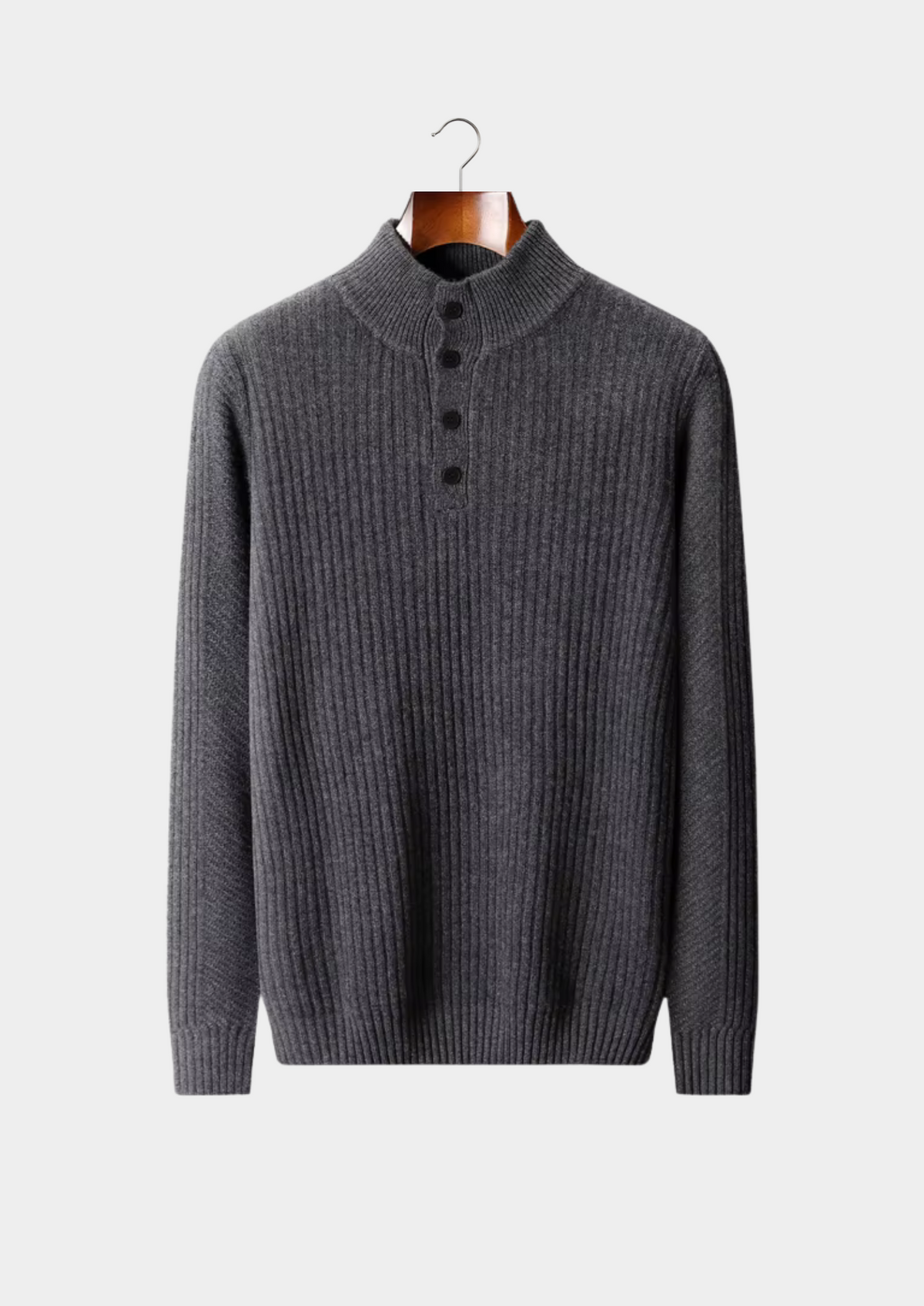 Men's Merino Wool Ribbed Henley Sweater with Button Neck