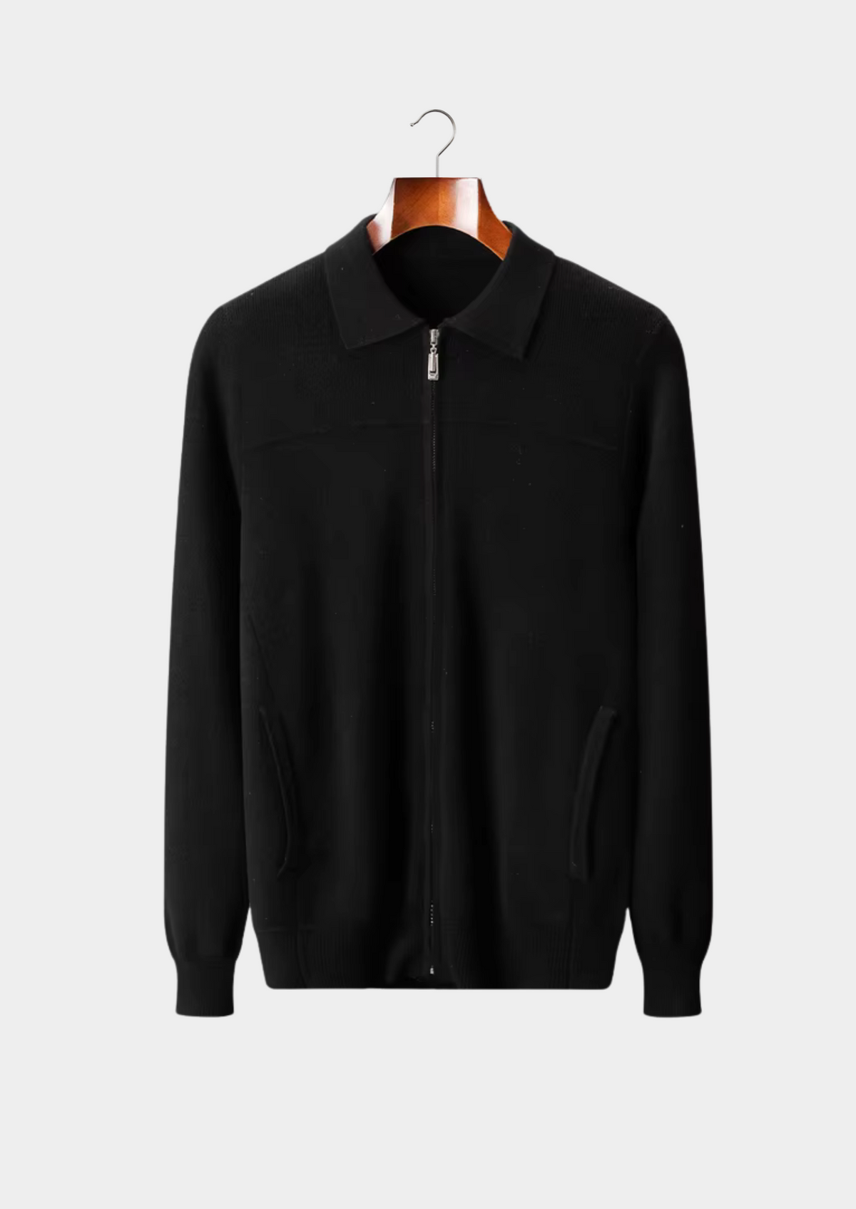 Men's Merino Wool Ribbed Polo Collar Button Cardigan