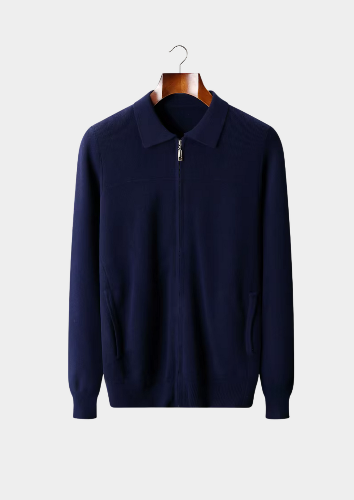 Men's Merino Wool Ribbed Polo Collar Button Cardigan