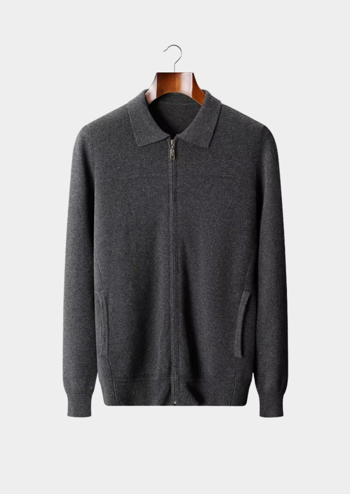 Men's Merino Wool Ribbed Polo Collar Button Cardigan