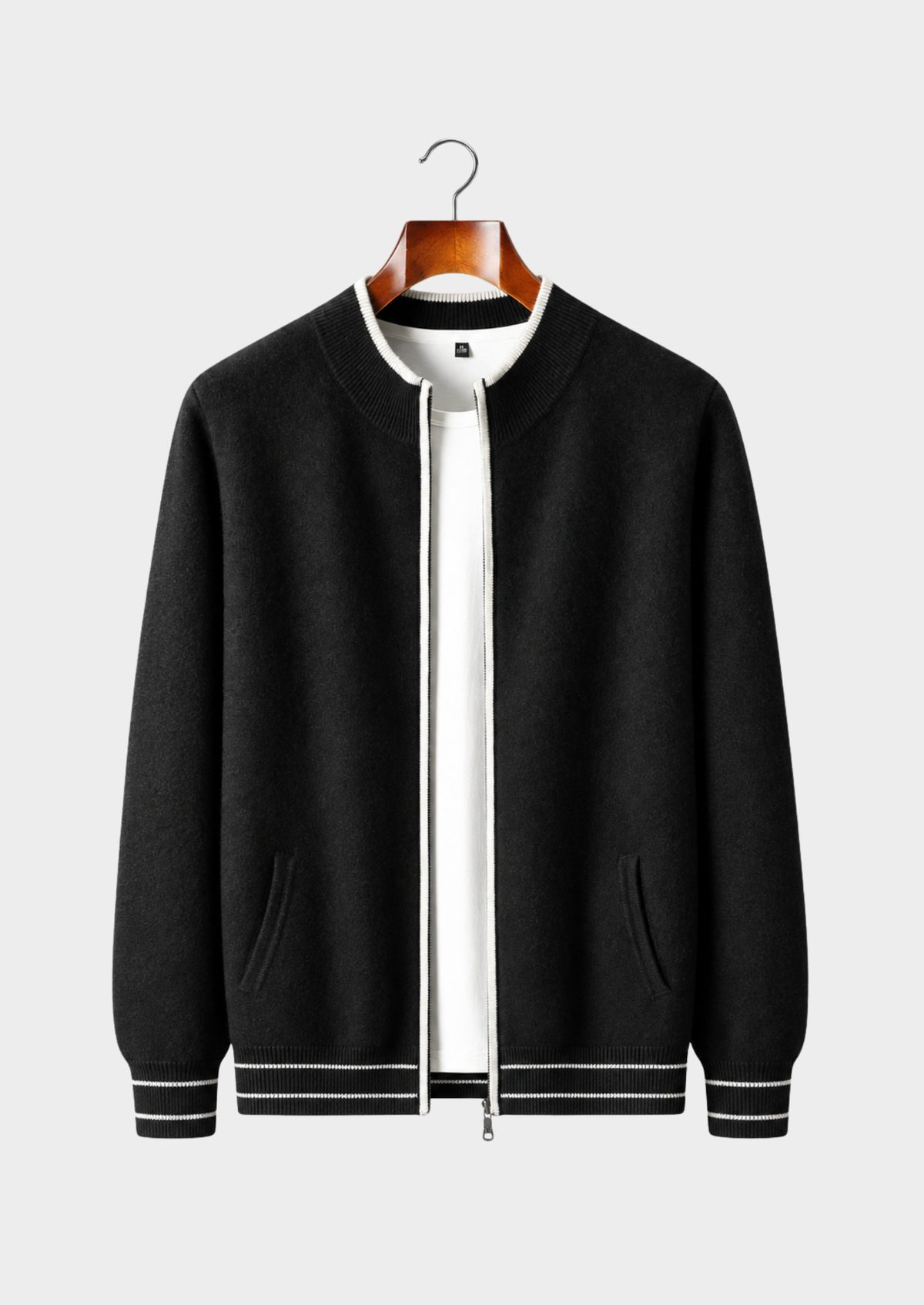 Men's Merino Wool Round-Neck Zip-Up Cardigan