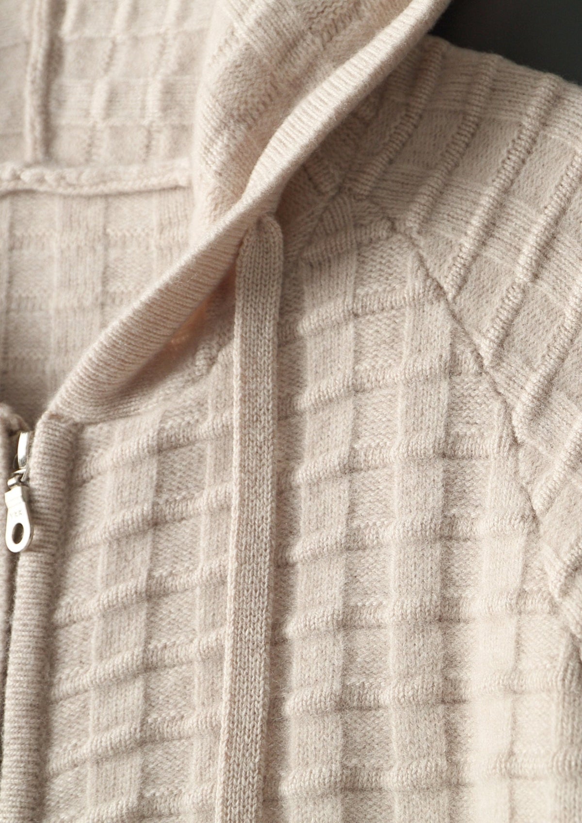 Men's Merino Wool Textured Full-Zip Hoodie Cardigan with Drawcord