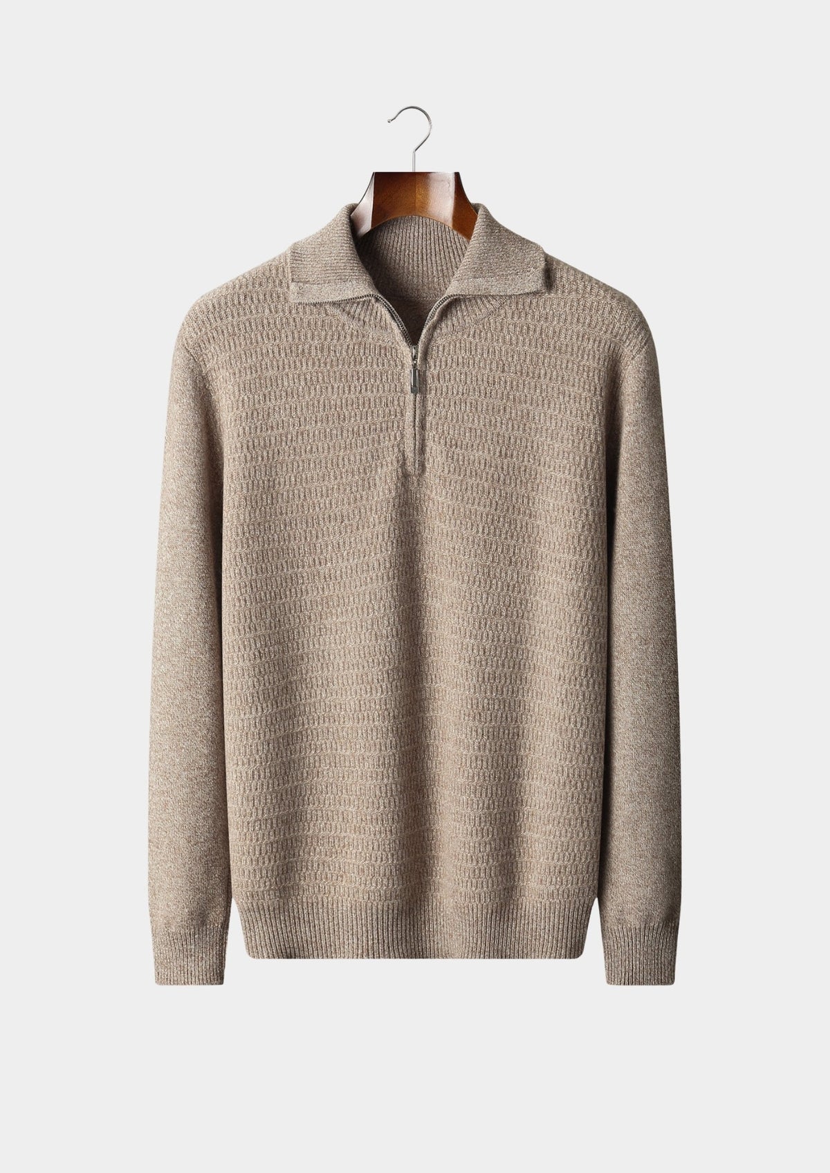 Men's Merino Wool Textured Funnel Neck Quarter-Zip Sweater