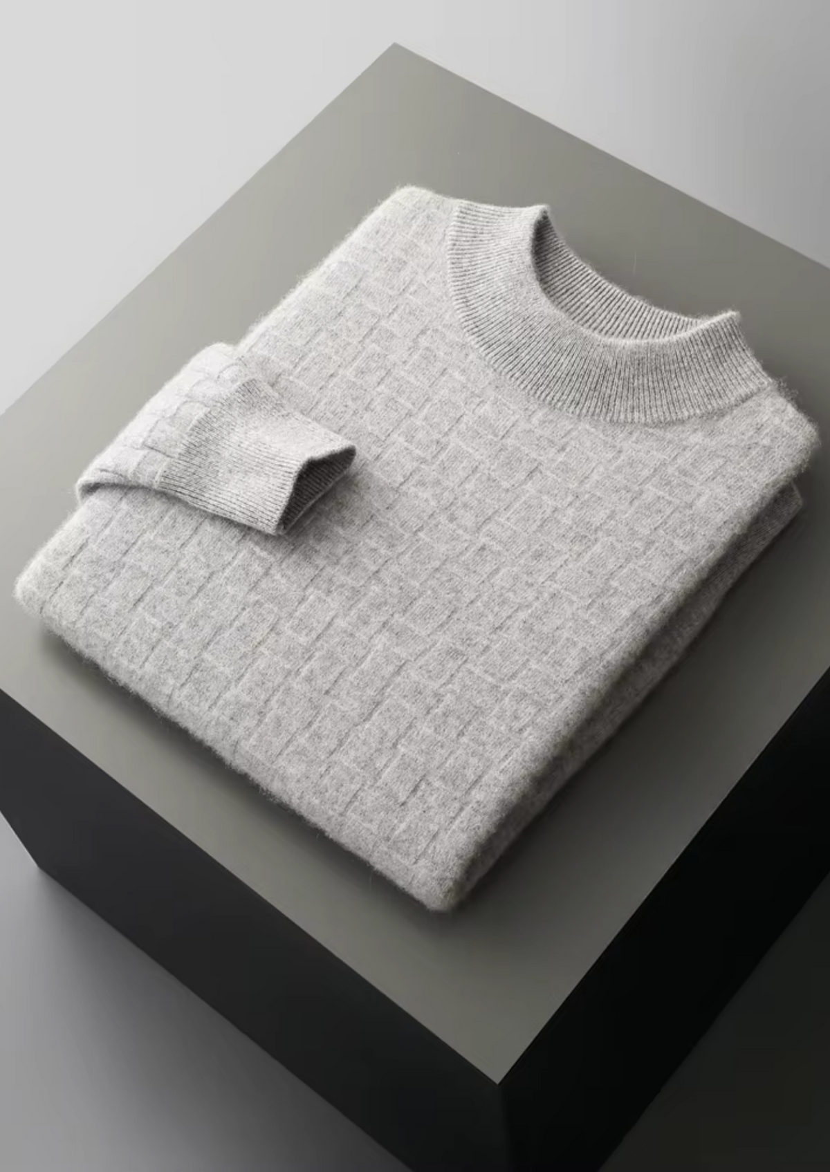 Men's Merino Wool Textured Mock Neck Pullover Sweater