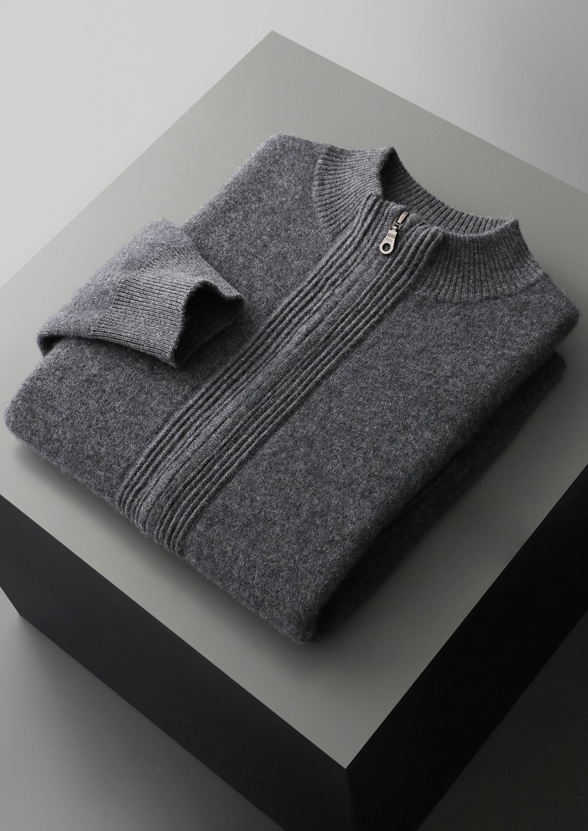 Men's Merino Wool Textured Zip-Up Cardigan