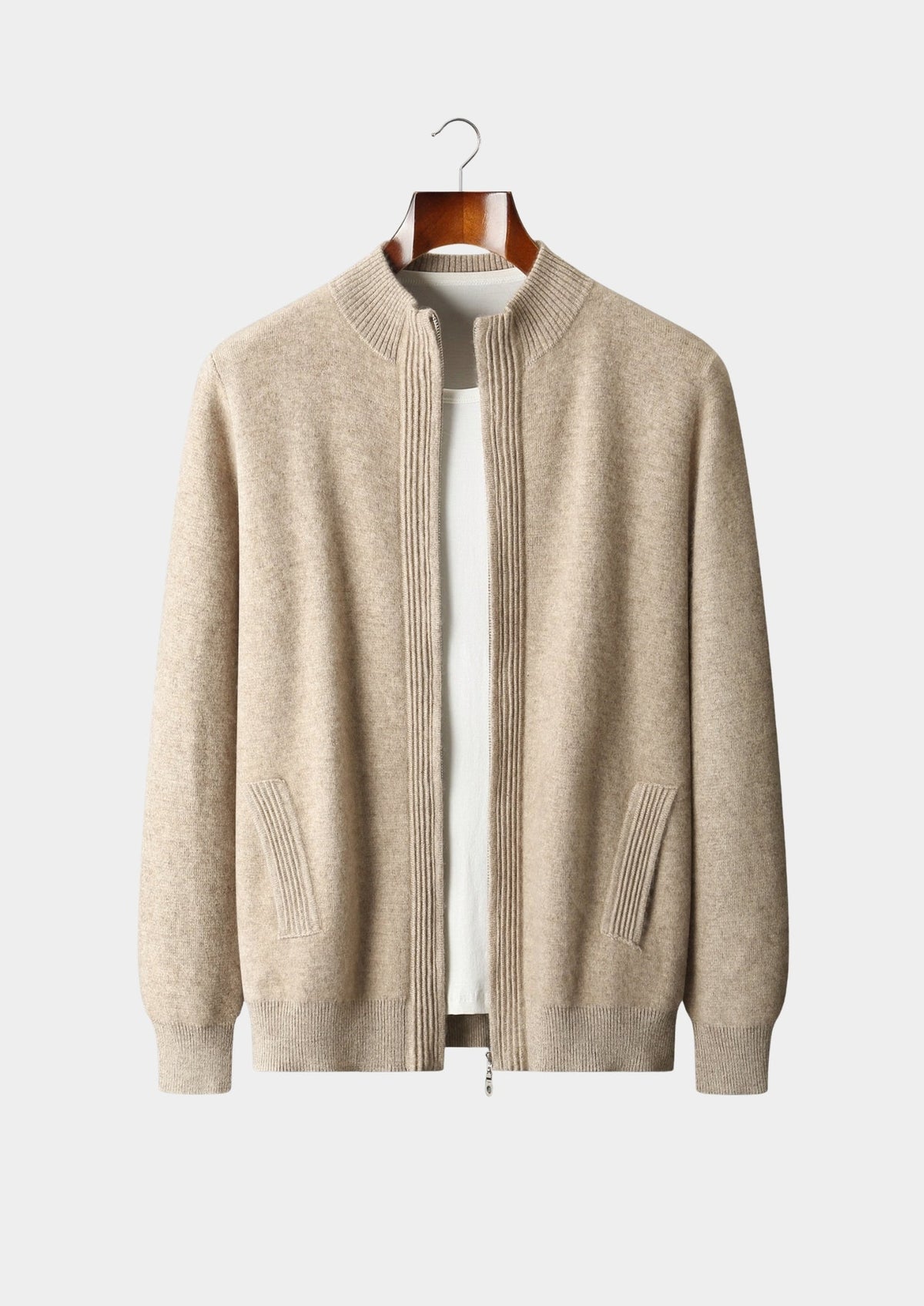 Men's Merino Wool Textured Zip-Up Cardigan