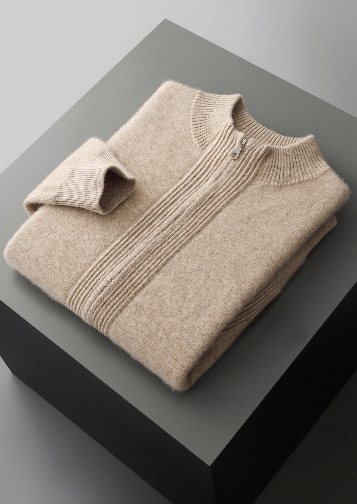 Men's Merino Wool Textured Zip-Up Cardigan