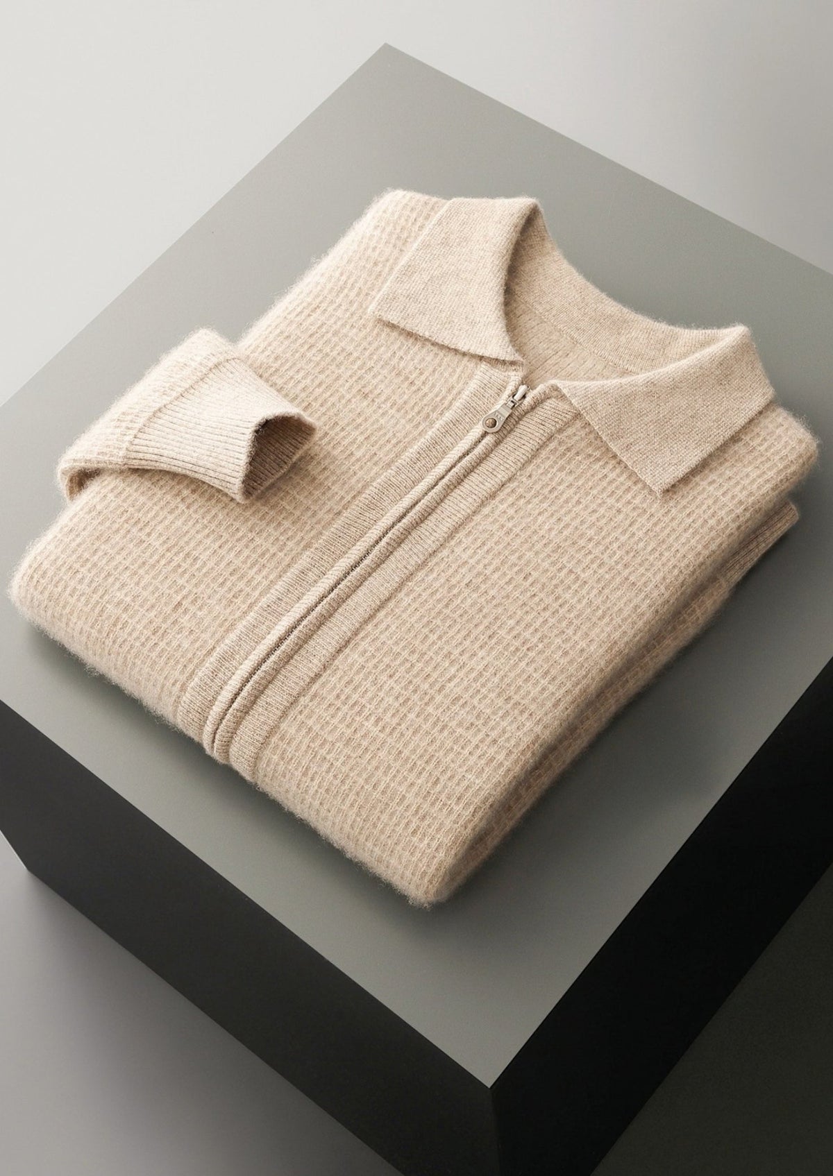 Men's Merino Wool Textured Zip Polo-Collar Cardigan