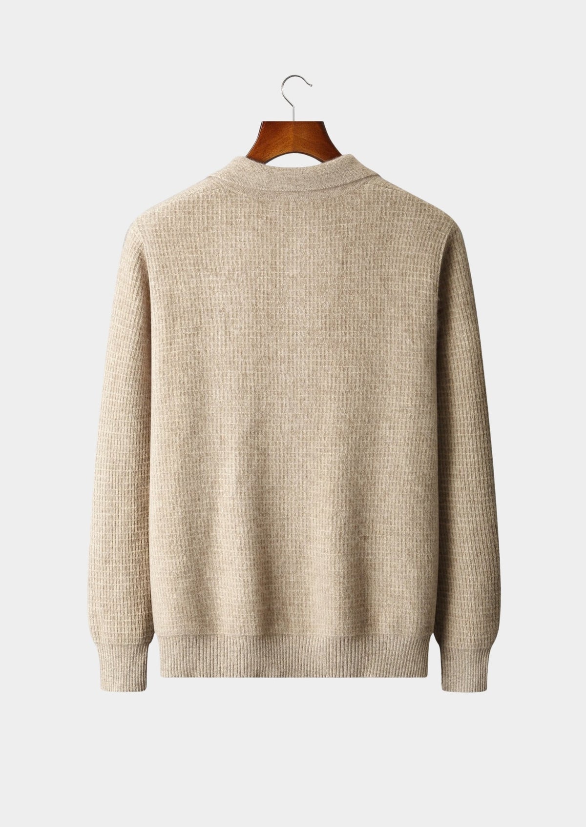 Men's Merino Wool Textured Zip Polo-Collar Cardigan