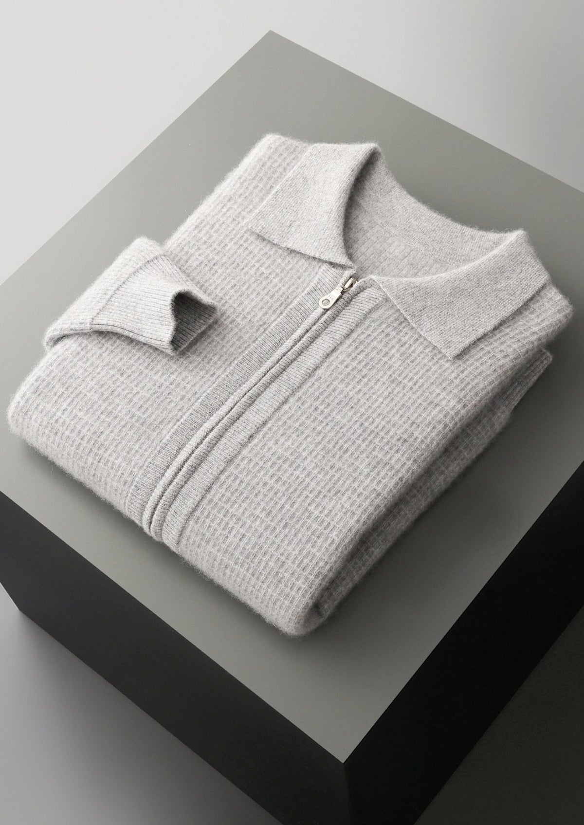 Men's Merino Wool Textured Zip Polo-Collar Cardigan