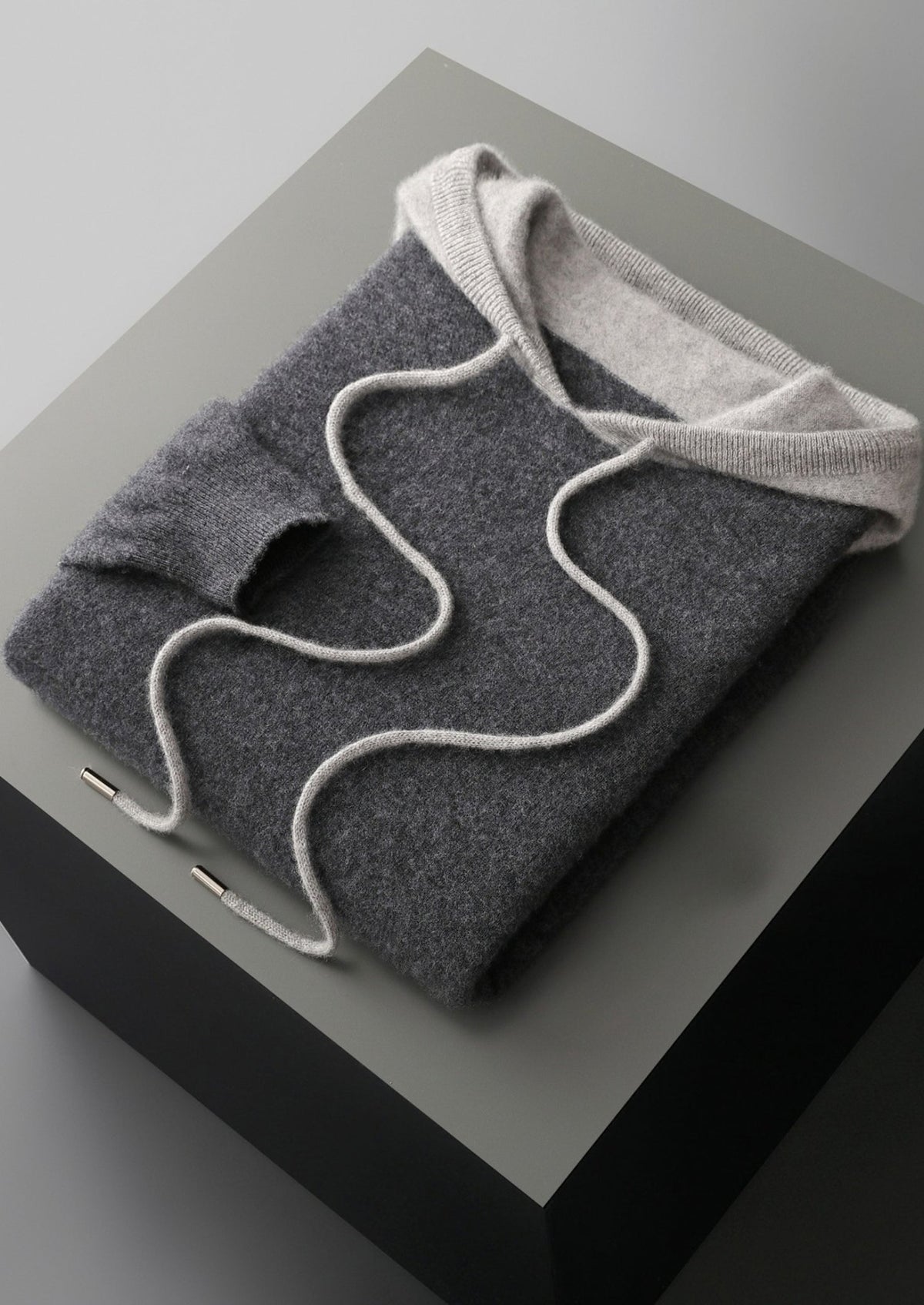 Men's Merino Wool Two-Tone Drawstring Pullover Hoodie