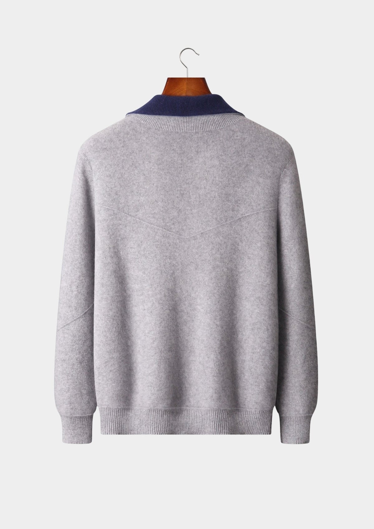 Men's Merino Wool Two-Tone Funnel Neck Zip Cardigan
