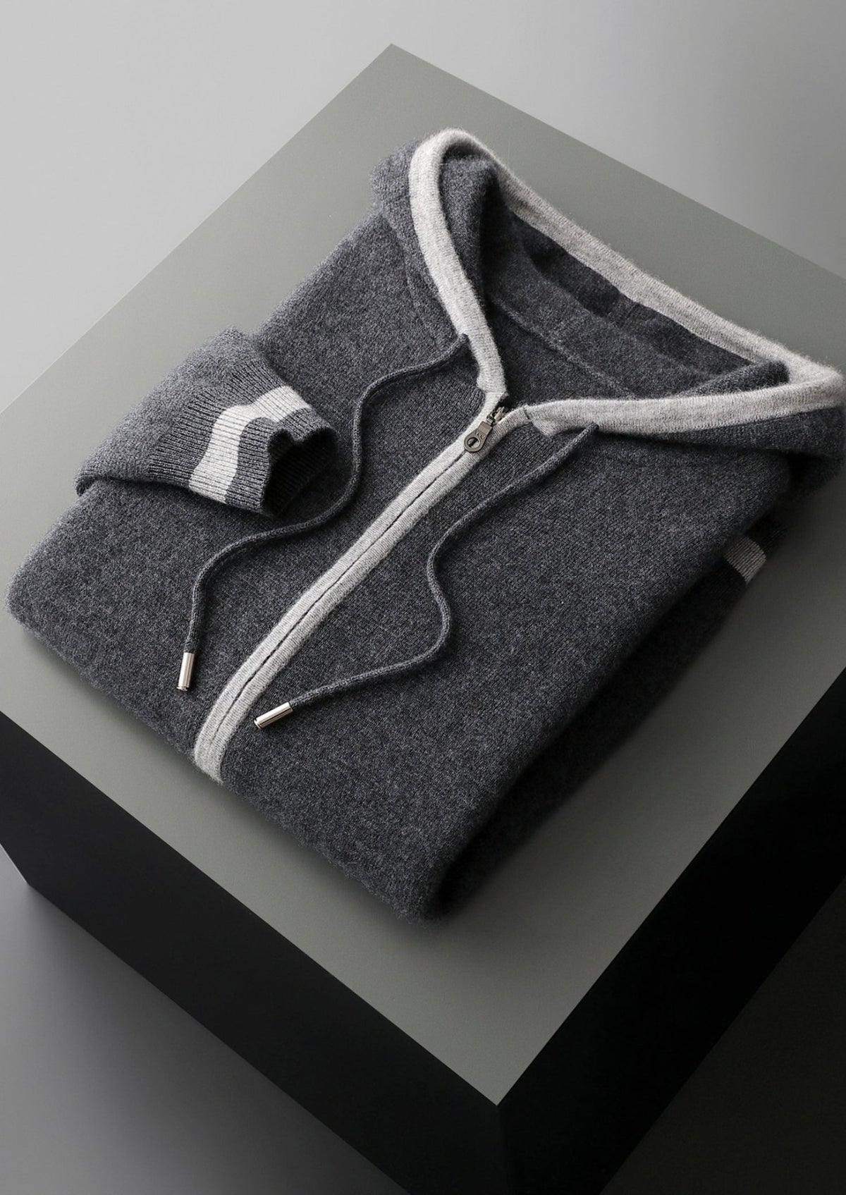 Men's Merino Wool Two-Tone Zip-Up Hoodie