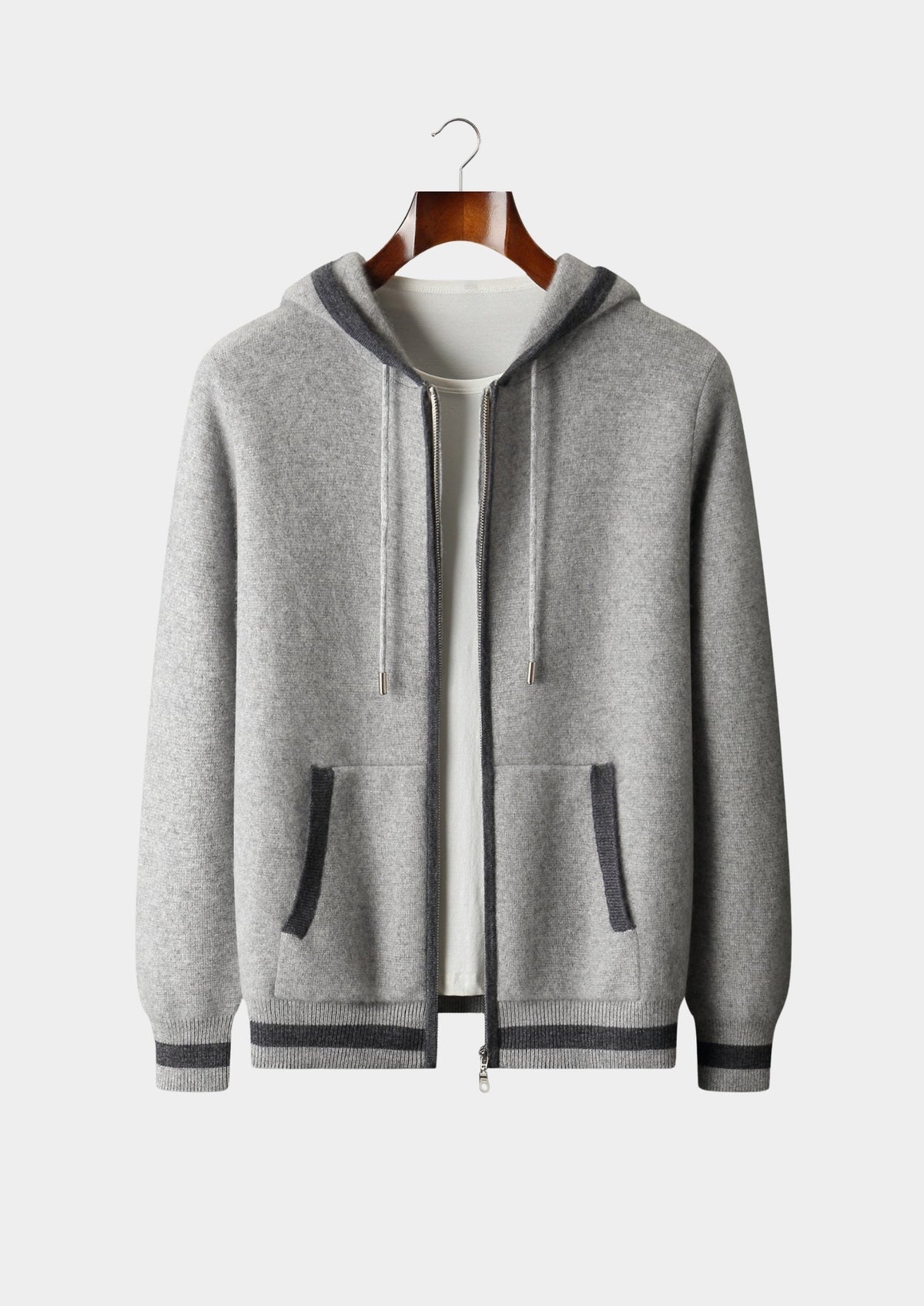 Men's Merino Wool Two-Tone Zip-Up Hoodie