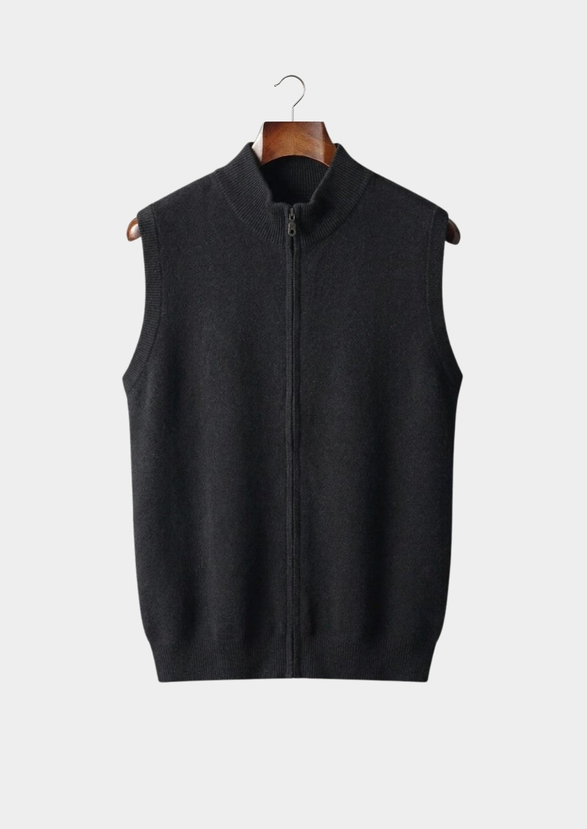 Men's Merino Wool Zip-Up Sleeveless Vest with Stand Collar