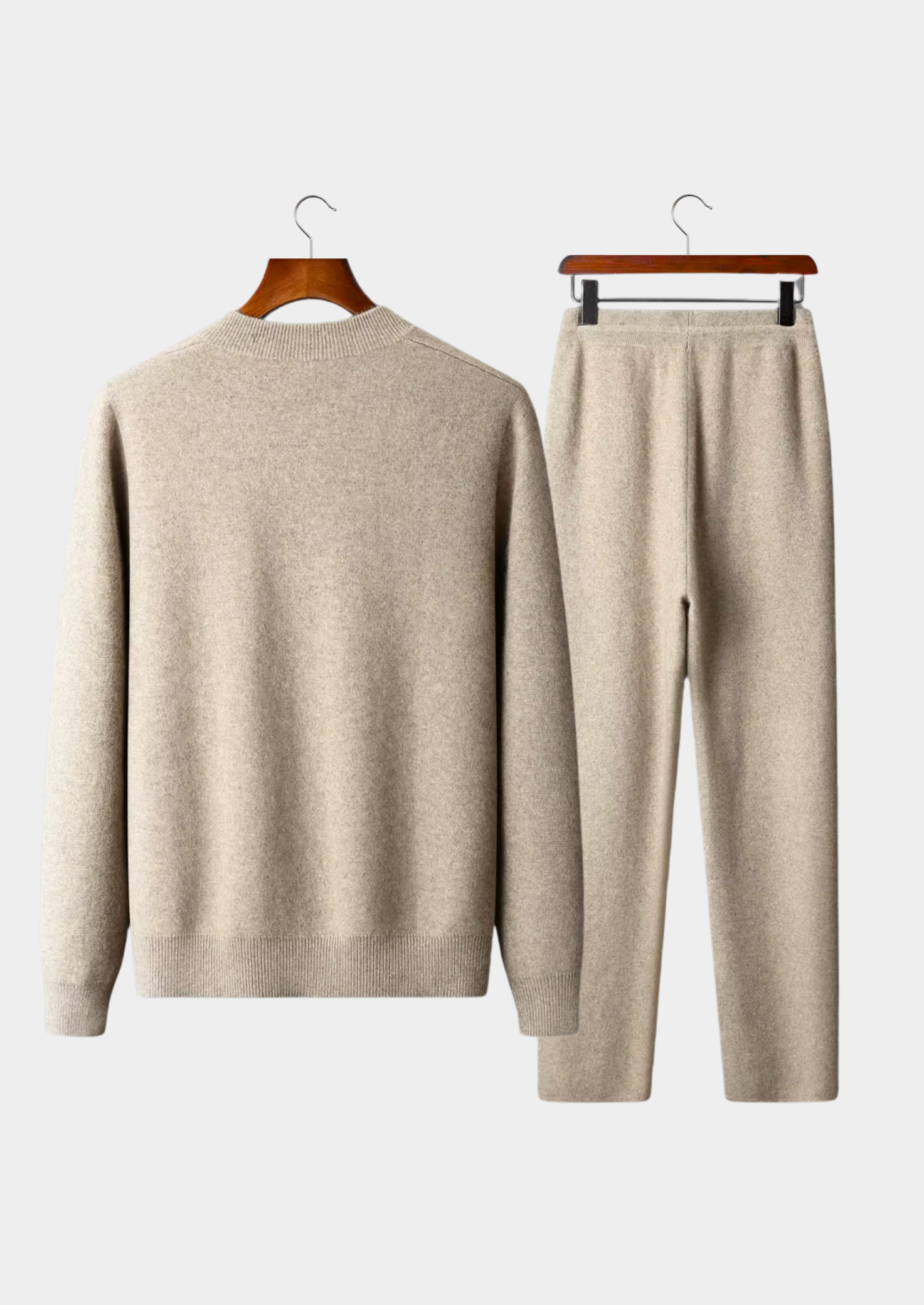 Men’s Ribbed Collar Two-Piece Set with Drawstring Pants