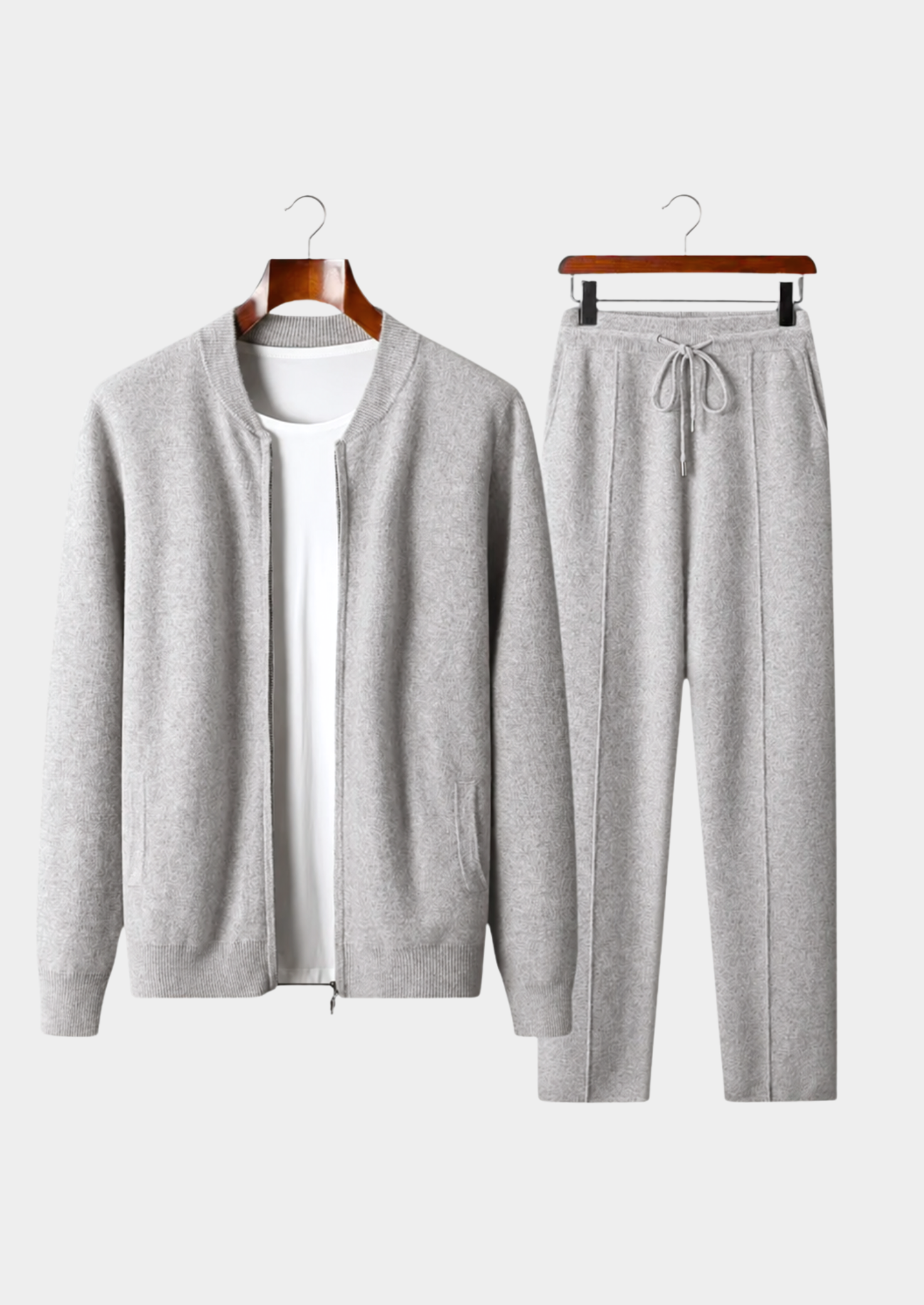 Men’s Ribbed Collar Two-Piece Set with Drawstring Pants