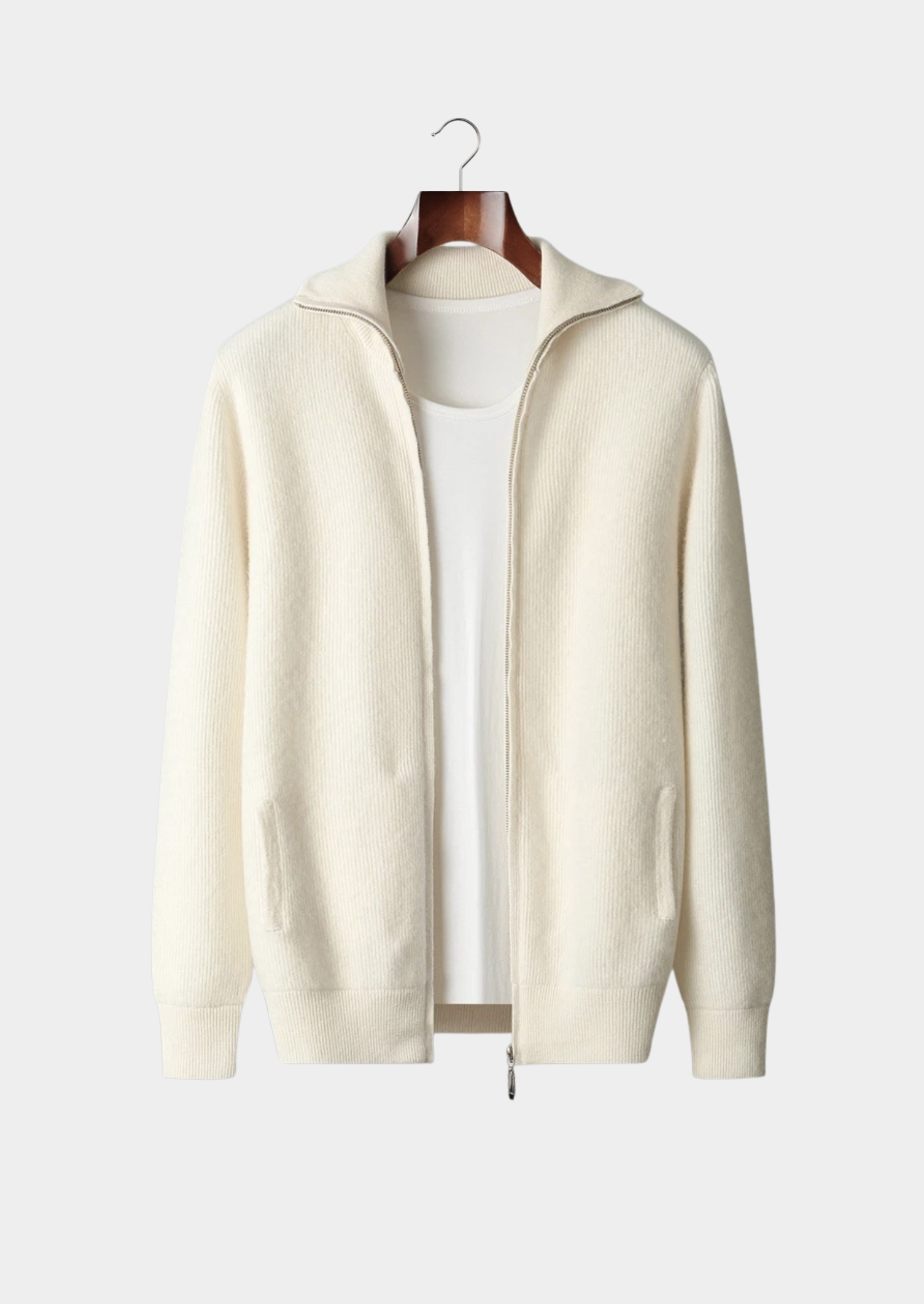 Men’s Ribbed Full-Zip Cardigan with Fold-Down Collar