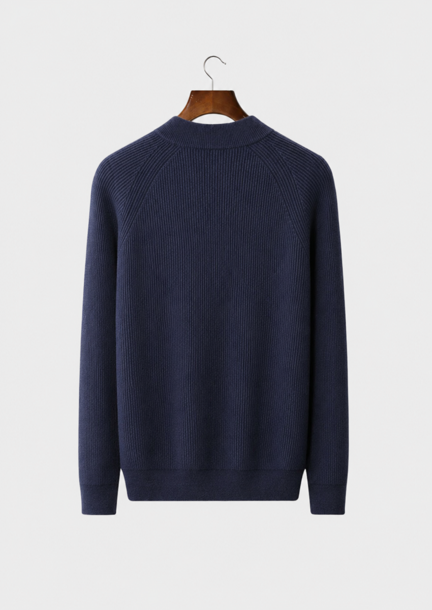 Men’s Cashmere Ribbed Henley Mock Neck Sweater with Buttons