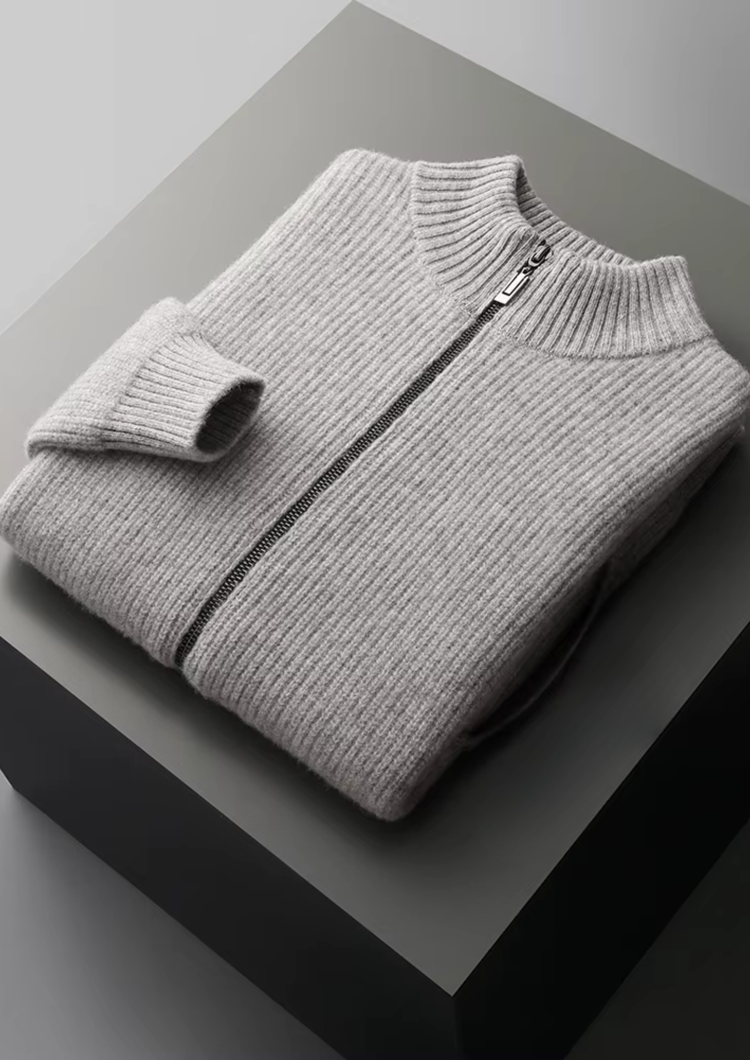 Men’s Ribbed Knit Cardigan with Full-Zip Front