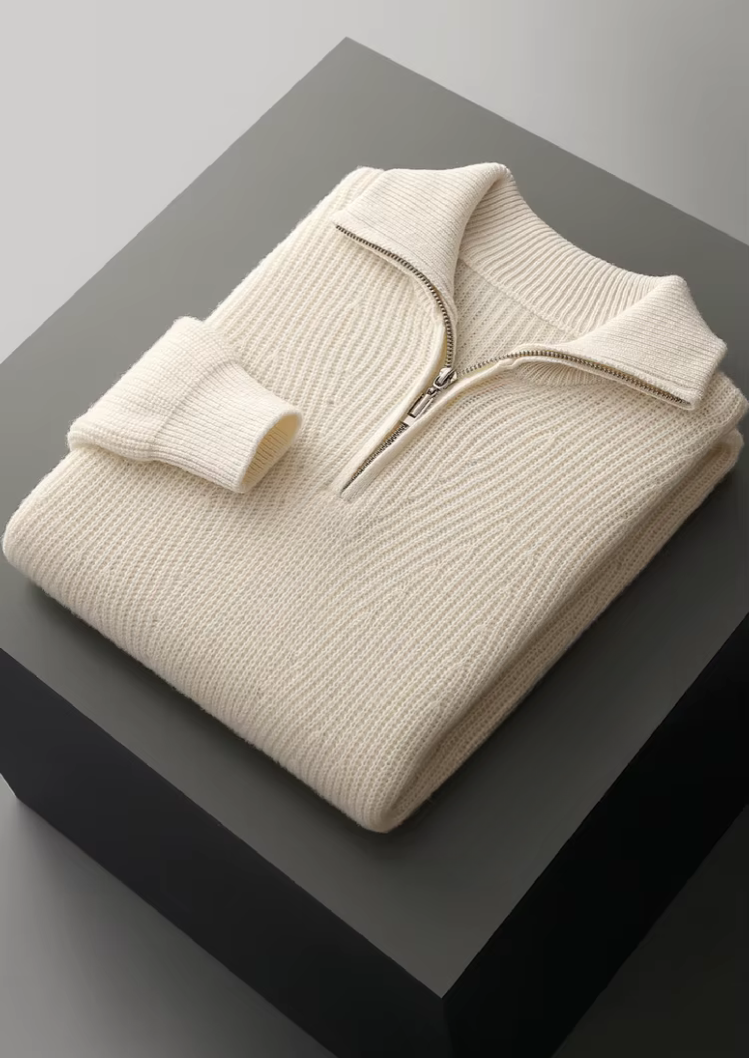 Men’s Ribbed Knit Sweater with Quarter-Zip Collar