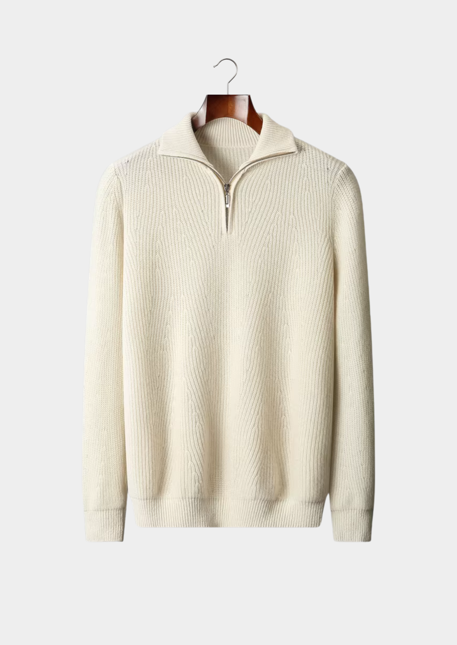 Men’s Ribbed Knit Sweater with Quarter-Zip Collar