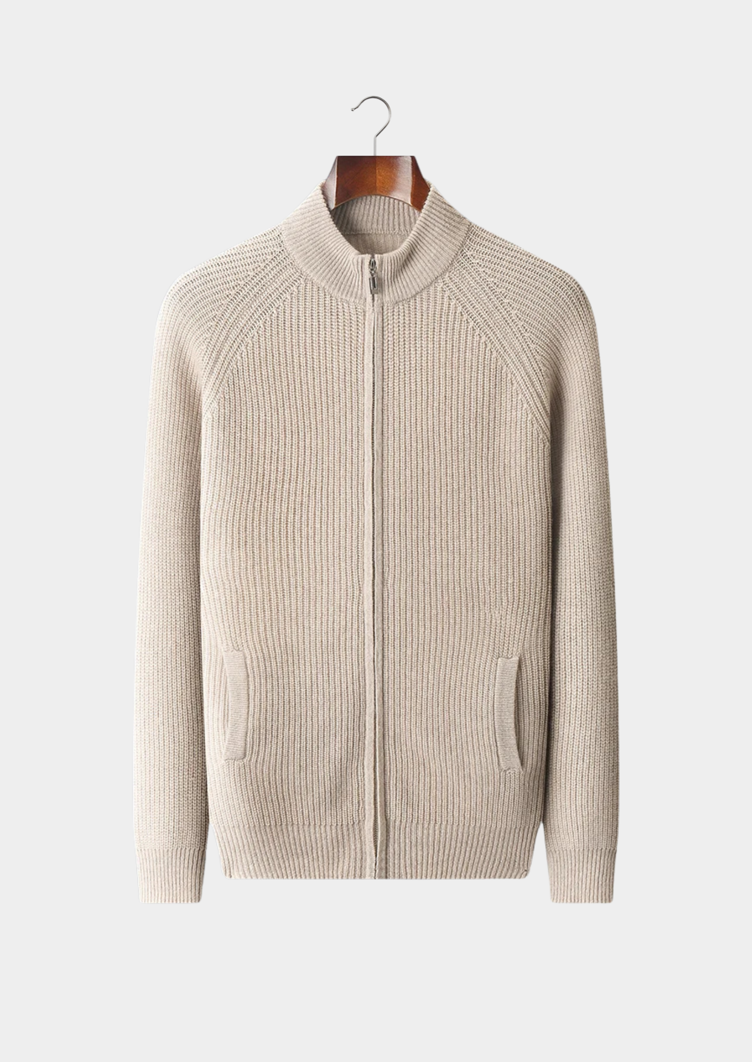 Men’s Ribbed Knit Zip-Up Cardigan with Mock Neck