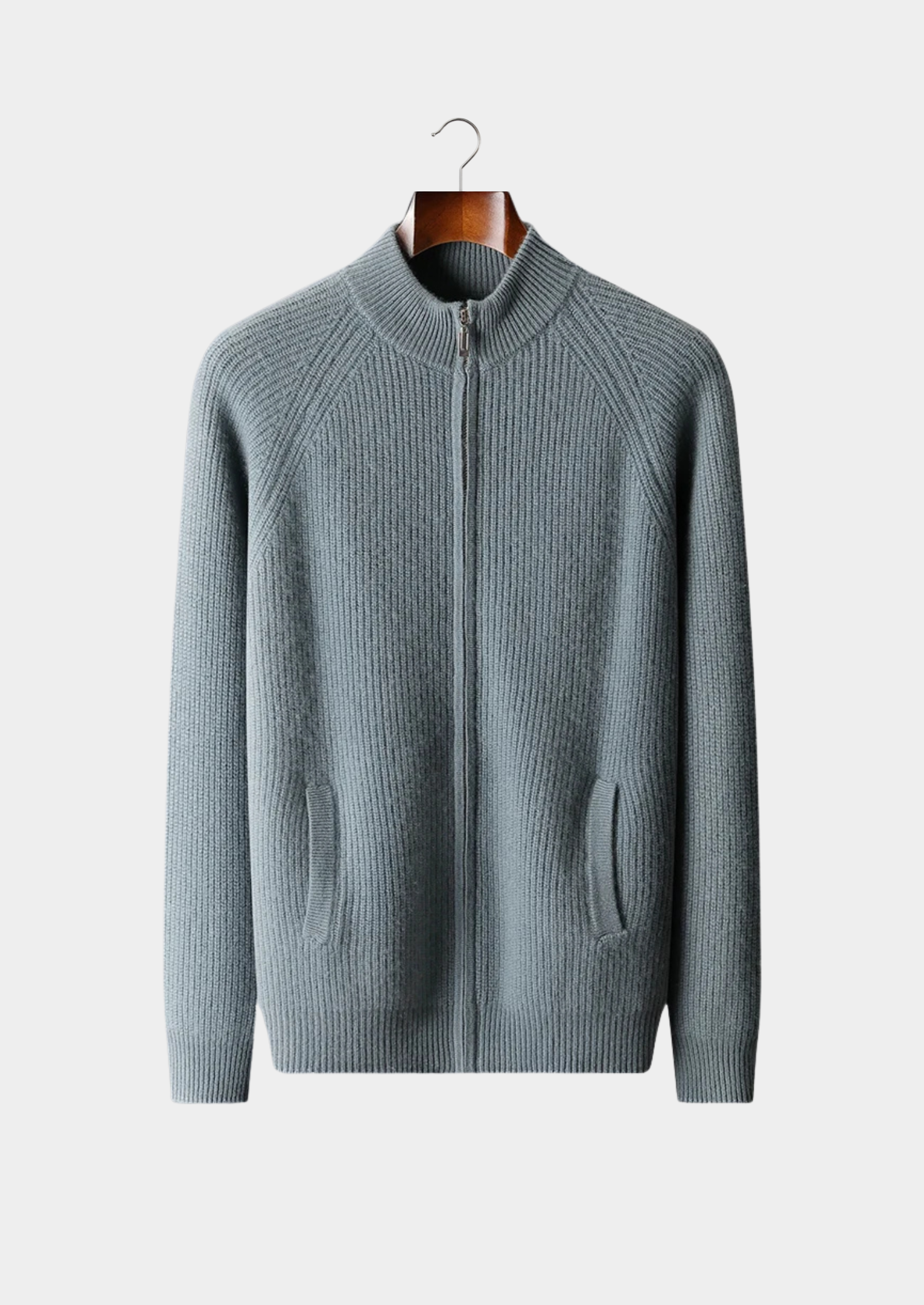 Men’s Ribbed Knit Zip-Up Cardigan with Mock Neck