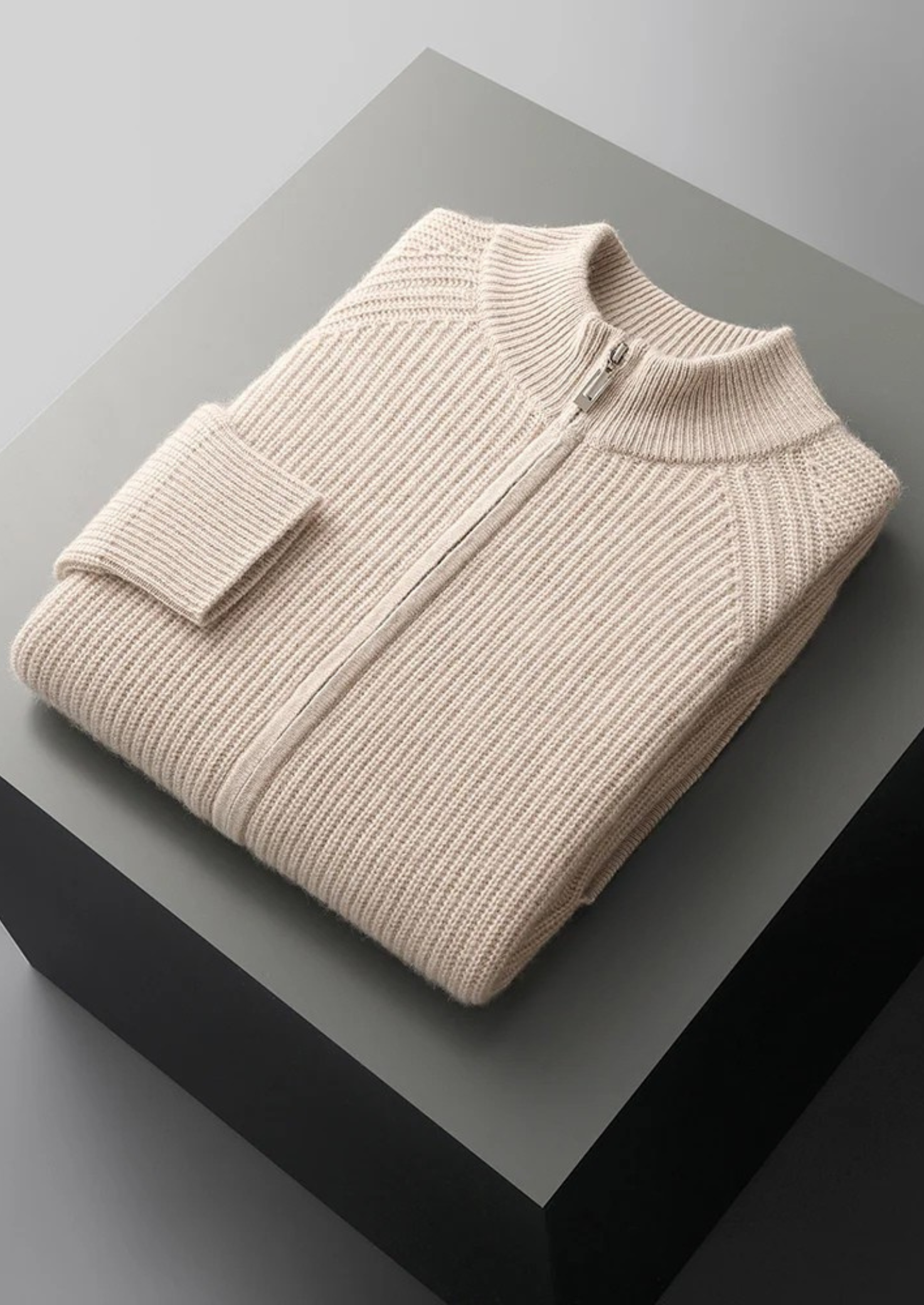 Men’s Ribbed Knit Zip-Up Cardigan with Mock Neck