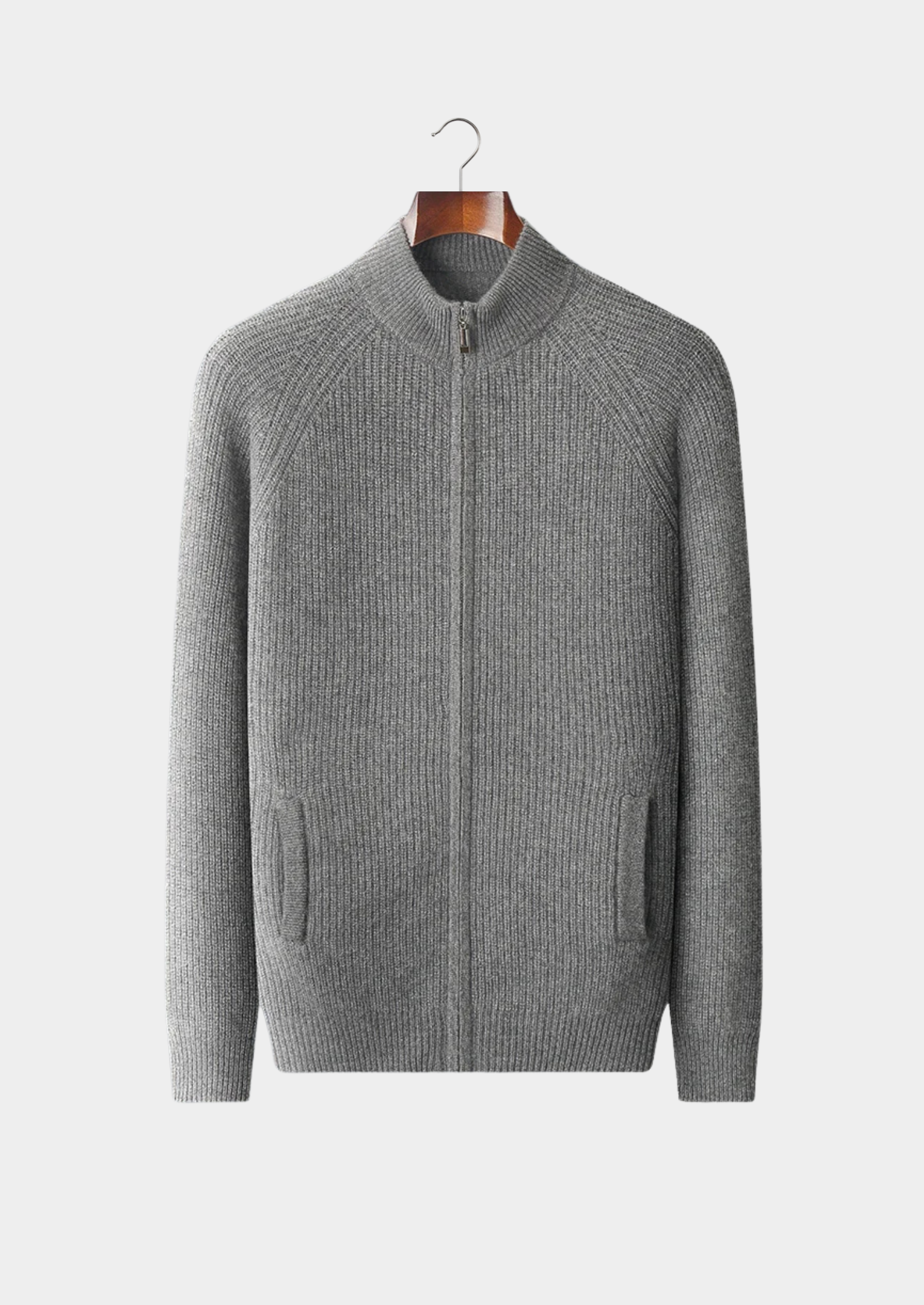 Men’s Ribbed Knit Zip-Up Cardigan with Mock Neck