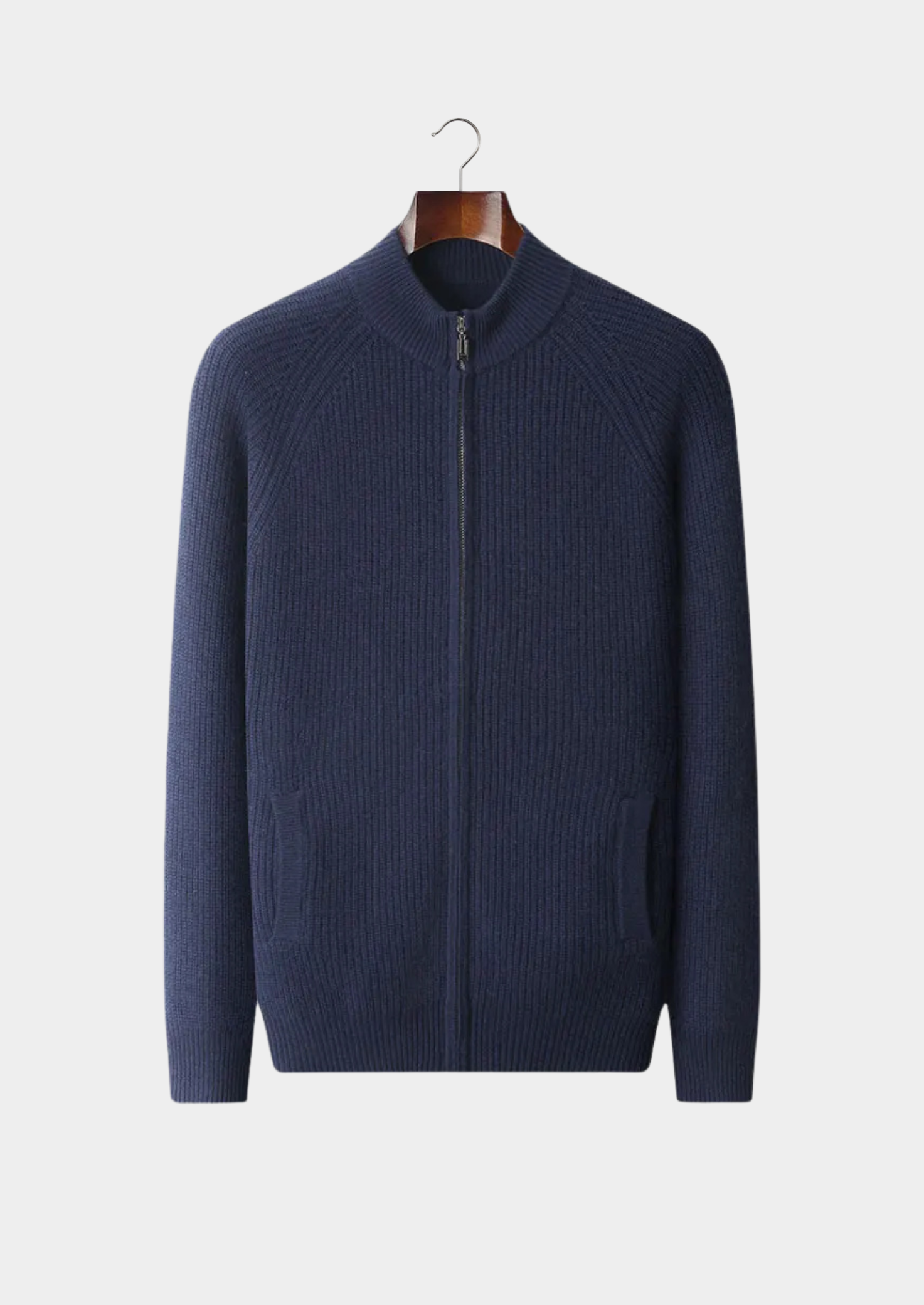 Men’s Ribbed Knit Zip-Up Cardigan with Mock Neck