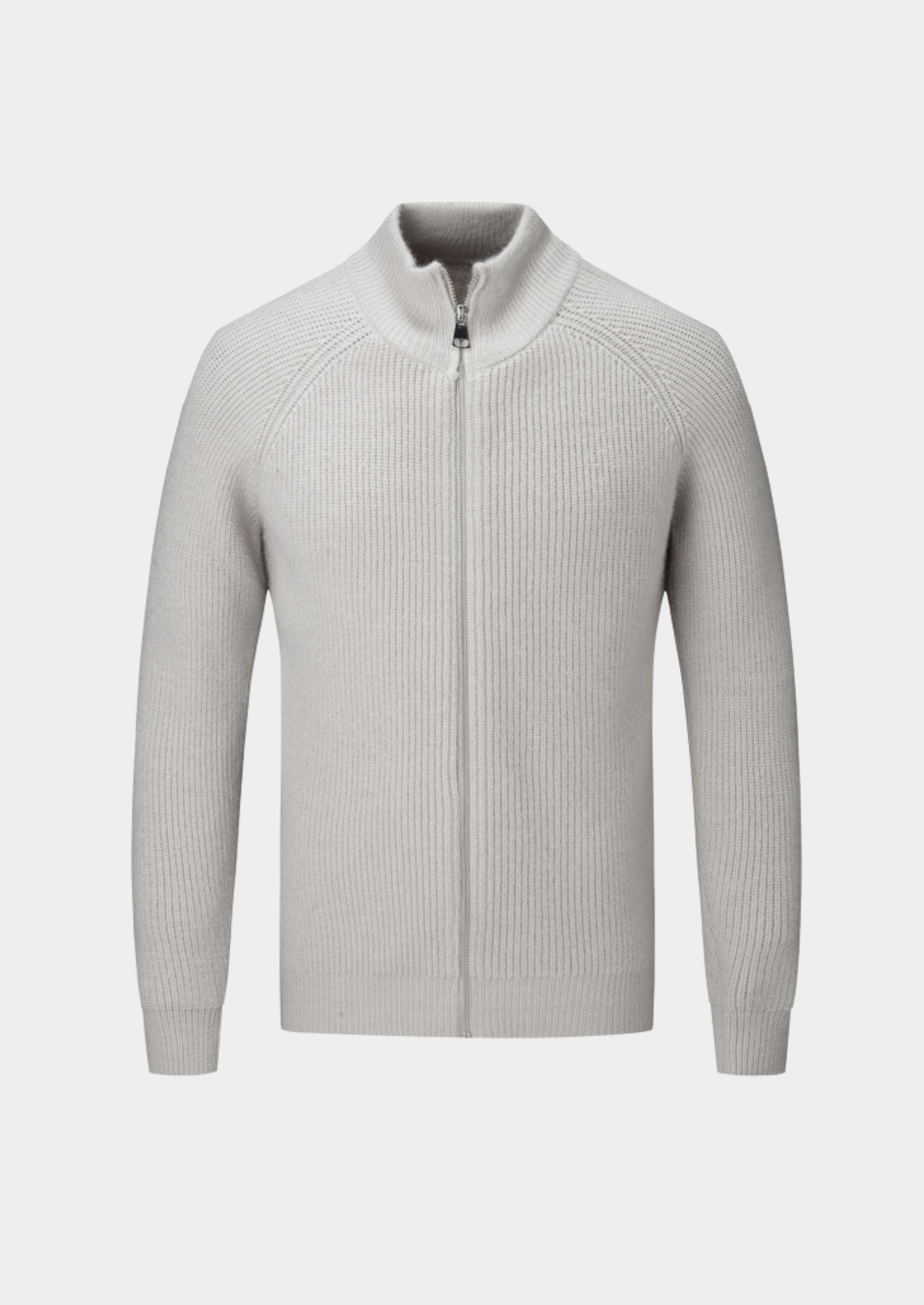 Men’s Ribbed Zip Front Cardigan with Stand Collar