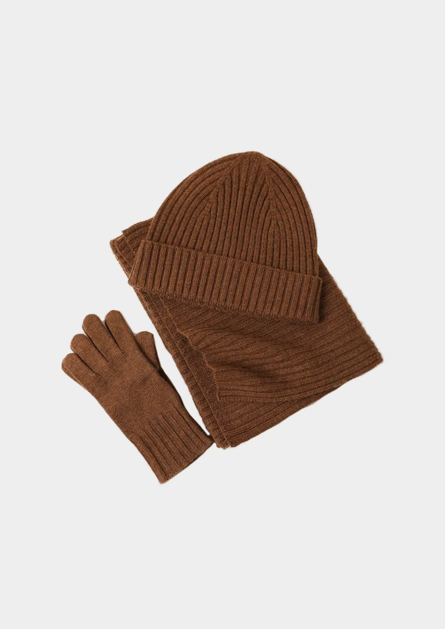Men’s Three-Piece Ribbed Knit Beanie, Scarf and Gloves Set