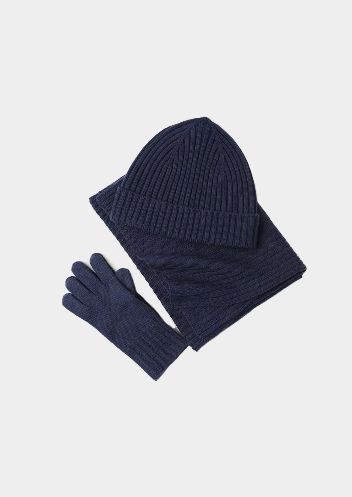 Men’s Three-Piece Ribbed Knit Beanie, Scarf and Gloves Set