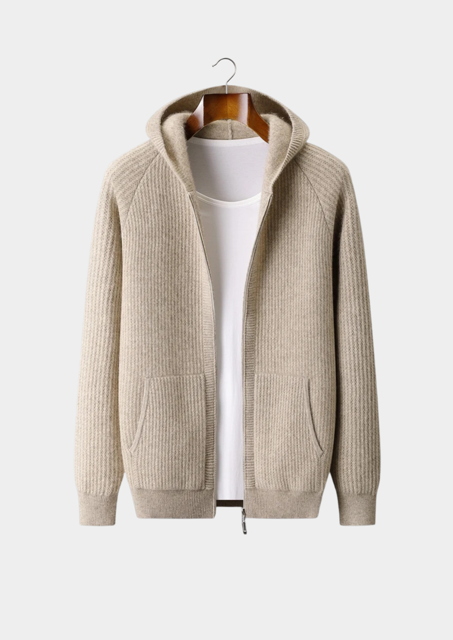 Men’s Waffle Knit Full-Zip Hoodie with Patch Pockets
