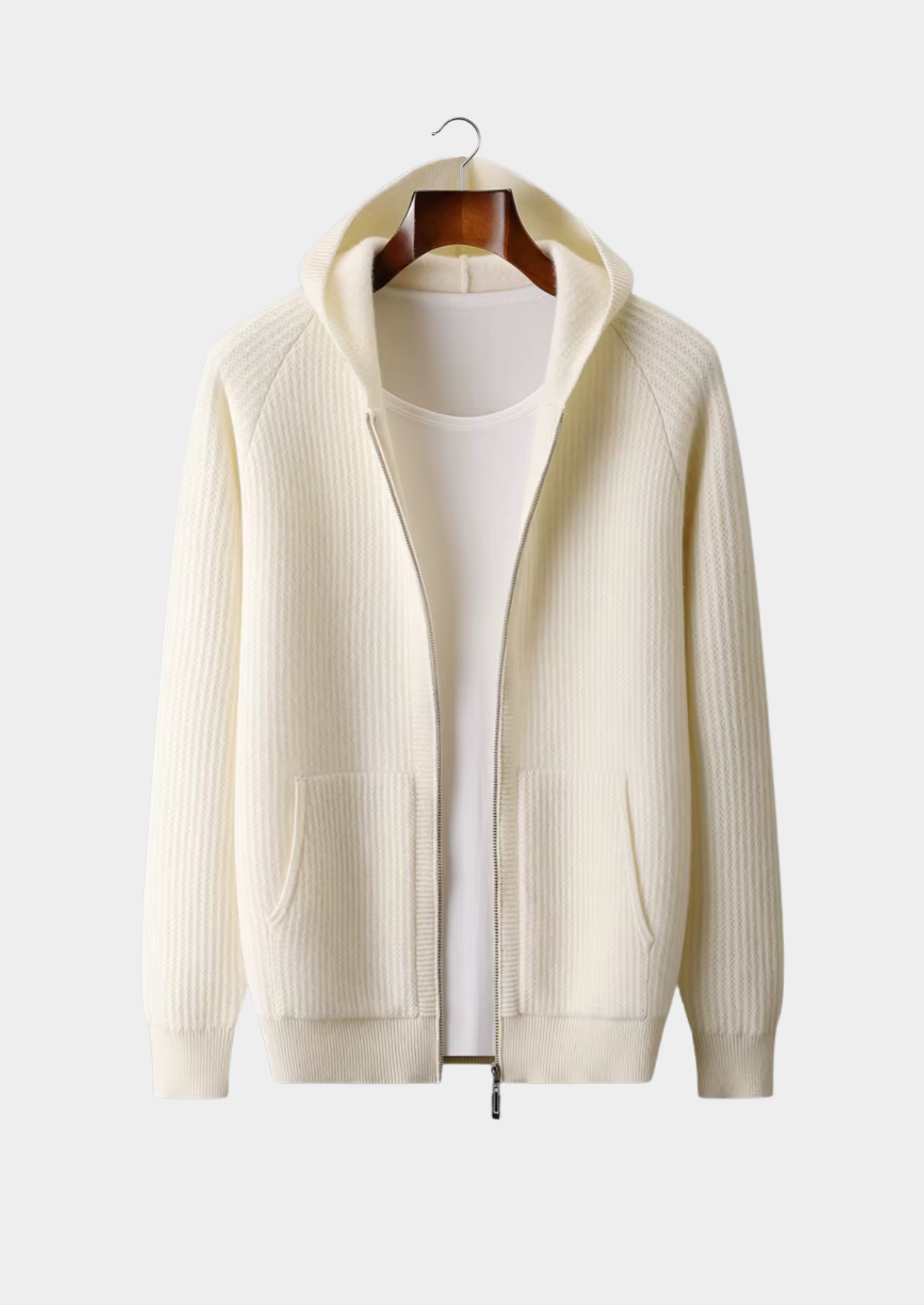 Men’s Waffle Knit Full-Zip Hoodie with Patch Pockets
