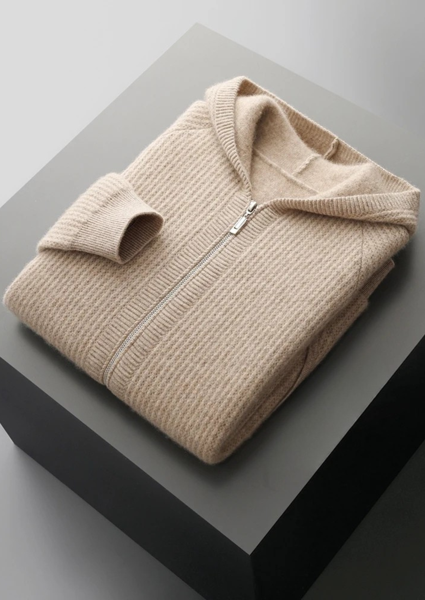 Men’s Waffle Knit Full-Zip Hoodie with Patch Pockets
